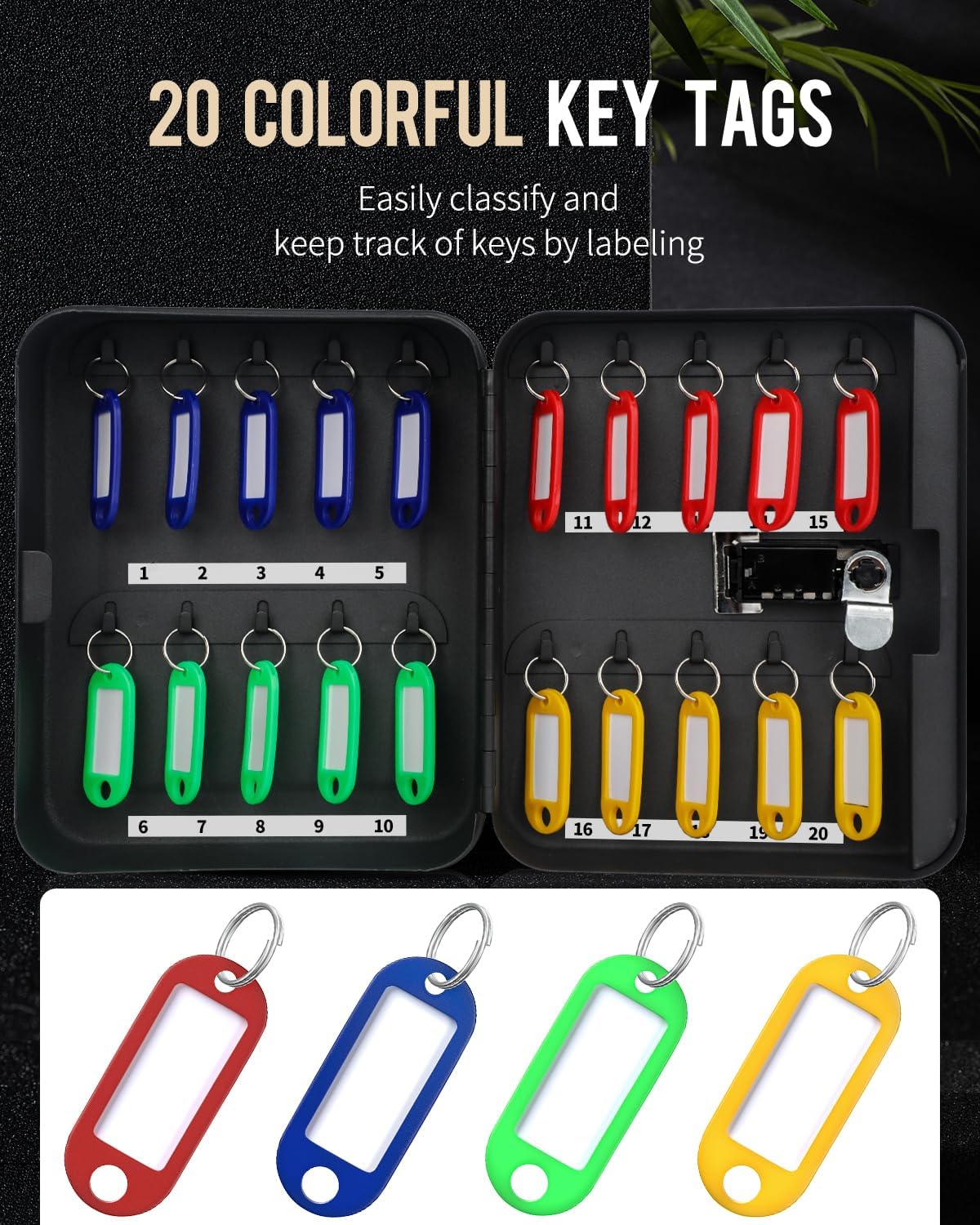 Uniclife Gabinete de llaves de 20 posiciones con cerradura de combinación reiniciable, caja de almacenamiento de seguridad digital negra,