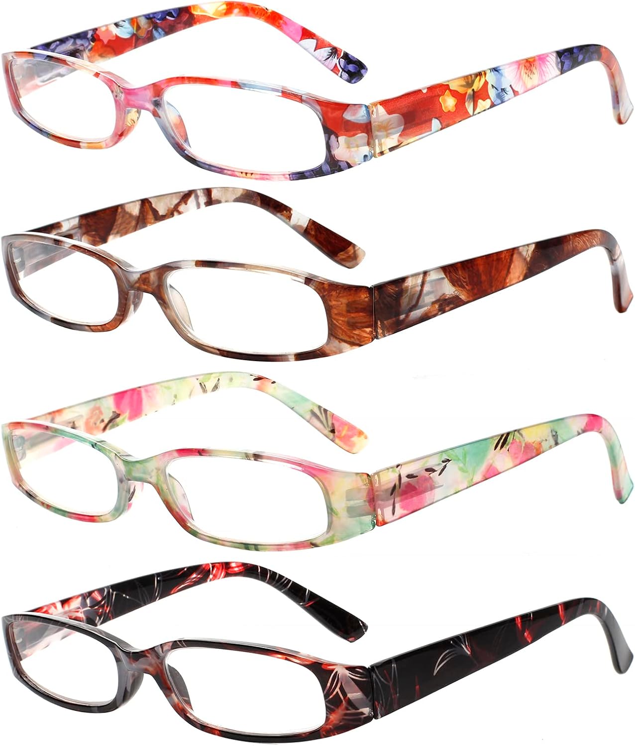 Kerecsen – Anteojos de lectura para mujer, 4 pares de anteojos para leer con bisagra de resorte a la moda