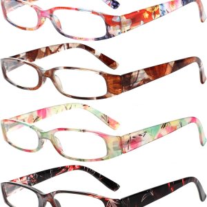 Kerecsen – Anteojos de lectura para mujer, 4 pares de anteojos para leer con bisagra de resorte a la moda Kerecsen – Anteojos de lectura para mujer, 4 pares de anteojos para leer con bisagra de resorte a la moda