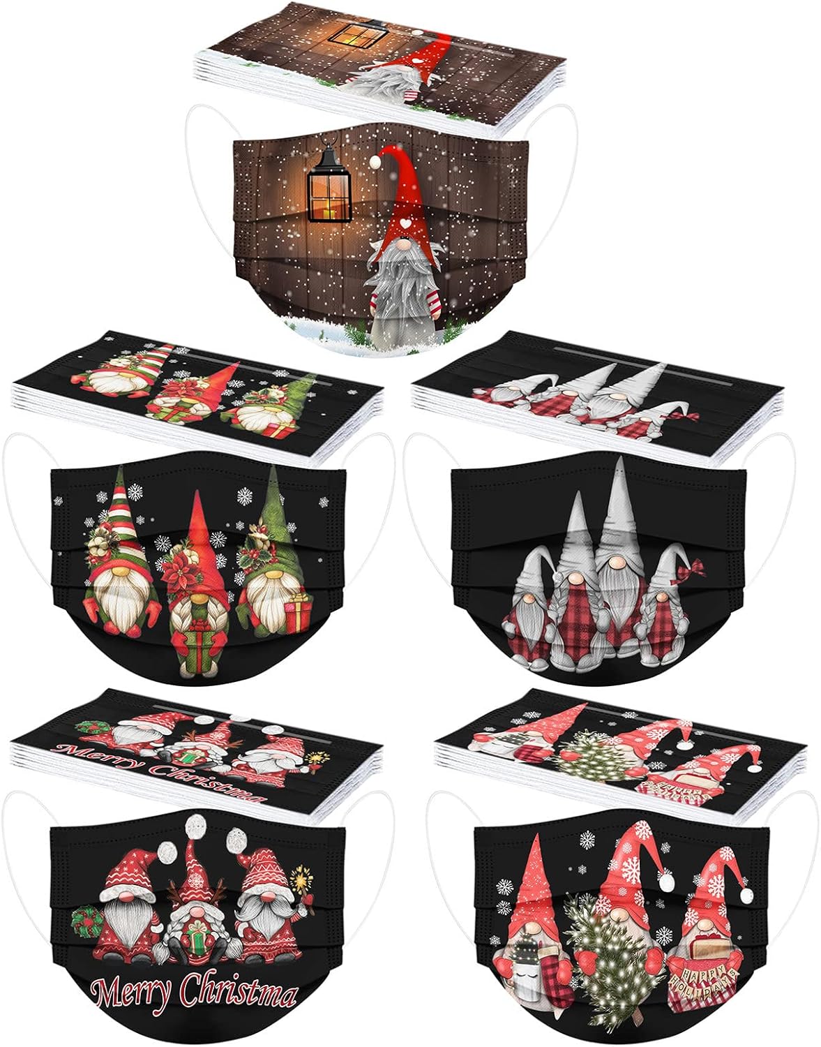 50 mascarillas desechables de Navidad para adultos, 3 capas, transpirables, protectoras, desechables, con diseño de ciervo de Papá Noel