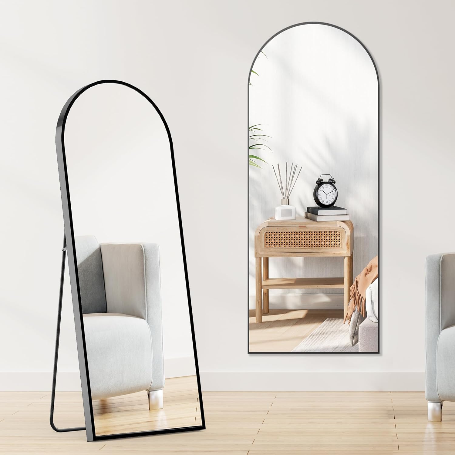 ZUNMOS Espejo arqueado de longitud completa de 64 x 21 pulgadas, espejo de cuerpo completo para dormitorio, guardarropa, diseño de pared para colgar