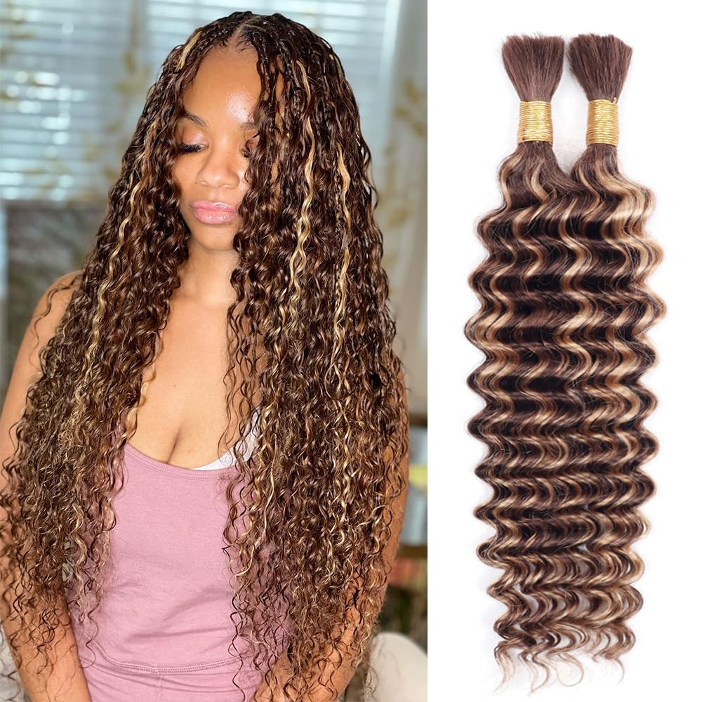 Goulus Extensiones de cabello humano virgen brasileño 100% sin procesar para trenzar #T4P427, dos paquetes de cabello humano virgen brasileño sin