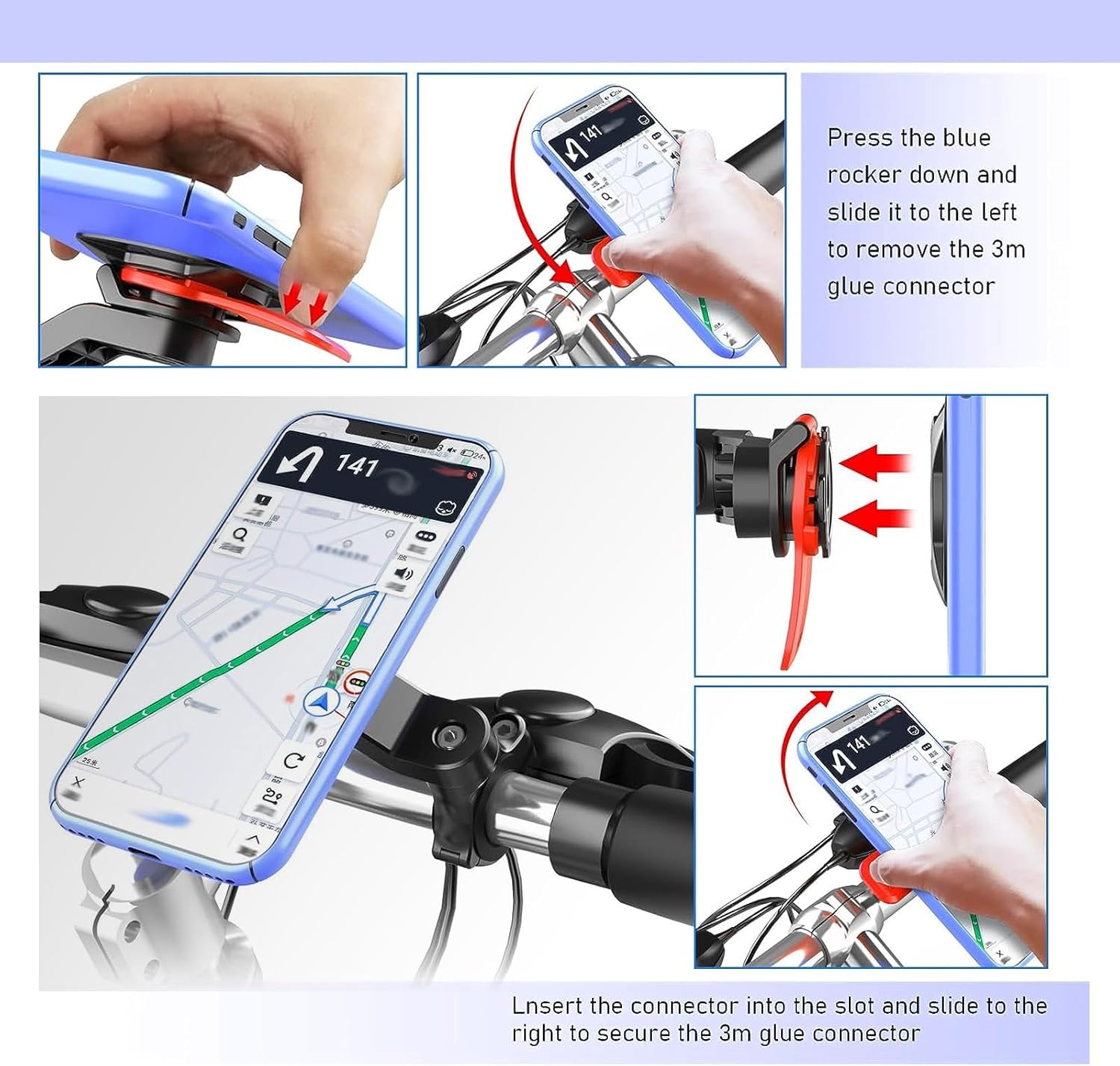 1 soporte para teléfono celular para bicicleta, rotación de 360 grados, ajustable, 1 segundo, soporte antivibración que absorbe los golpes, soporte
