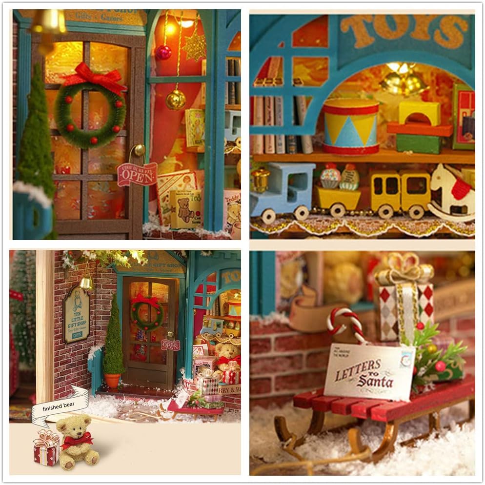 Casa de muñecas Kit de muebles de madera en miniatura, mini casa de muñecas hecha a mano con LED, escala 124, juguetes creativos para manualidades,