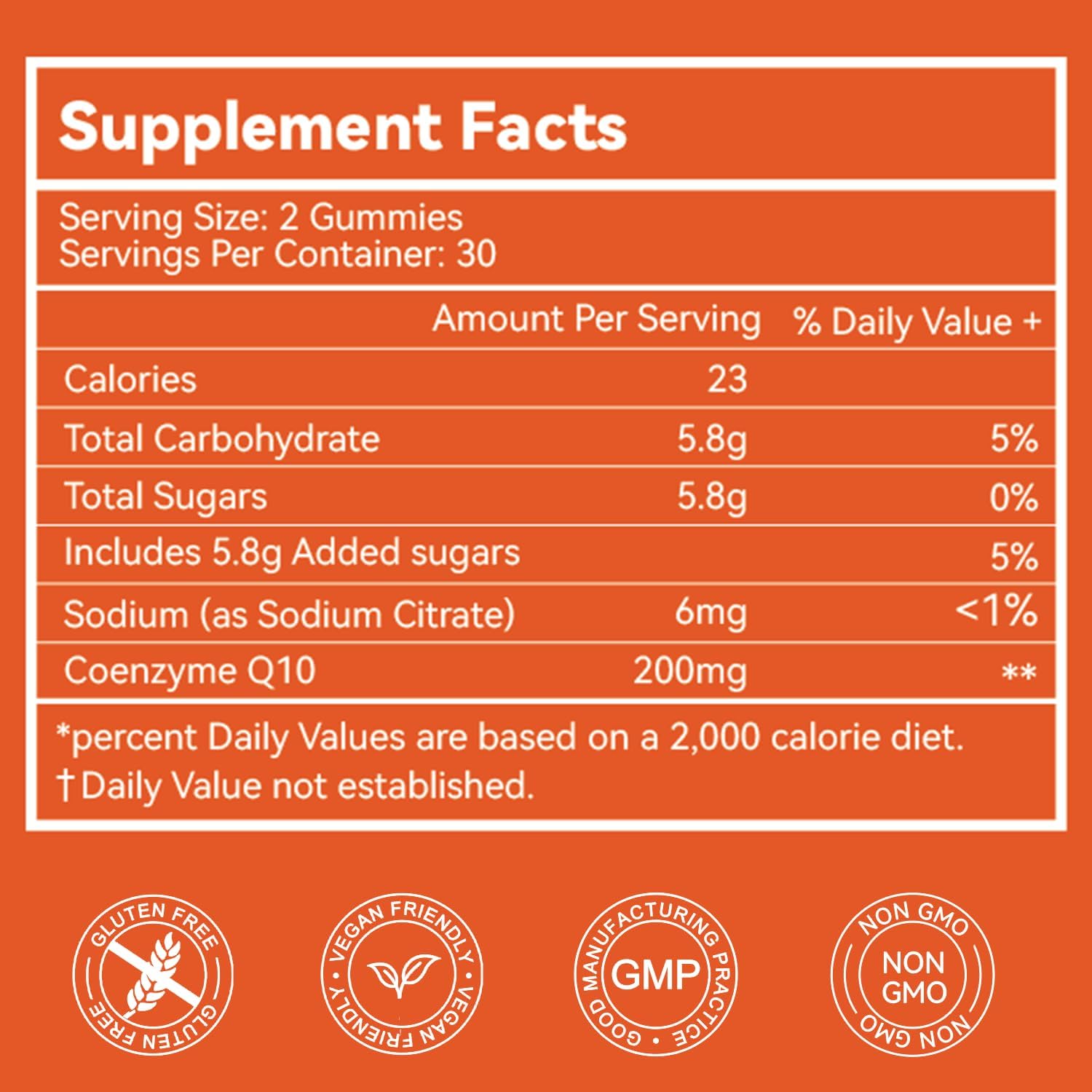 Gomitas CoQ10 de 200 mg, suplemento vegano para producción de energía, sin OMG, sin gluten (120 gomitas)