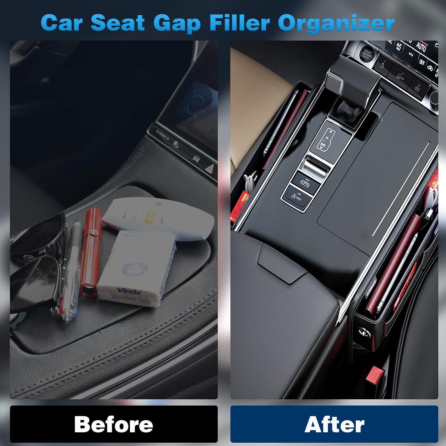 FUTRPOW Paquete de 2 fundas para asiento de automóvil, organizador universal para asiento de automóvil con posavasos de 2 tazas, caja de