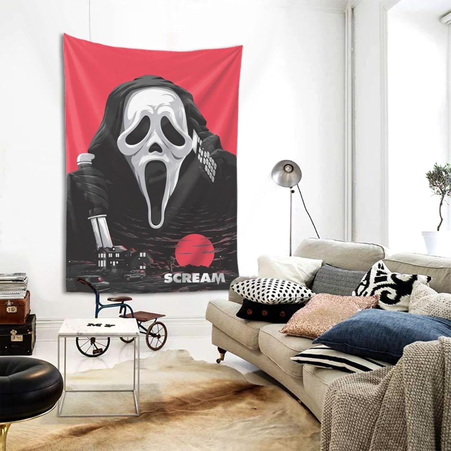 Tapiz de película de terror con diseño de gritos para colgar en la pared, álbum de fotos, póster divertido para el hogar, decoración del hogar para