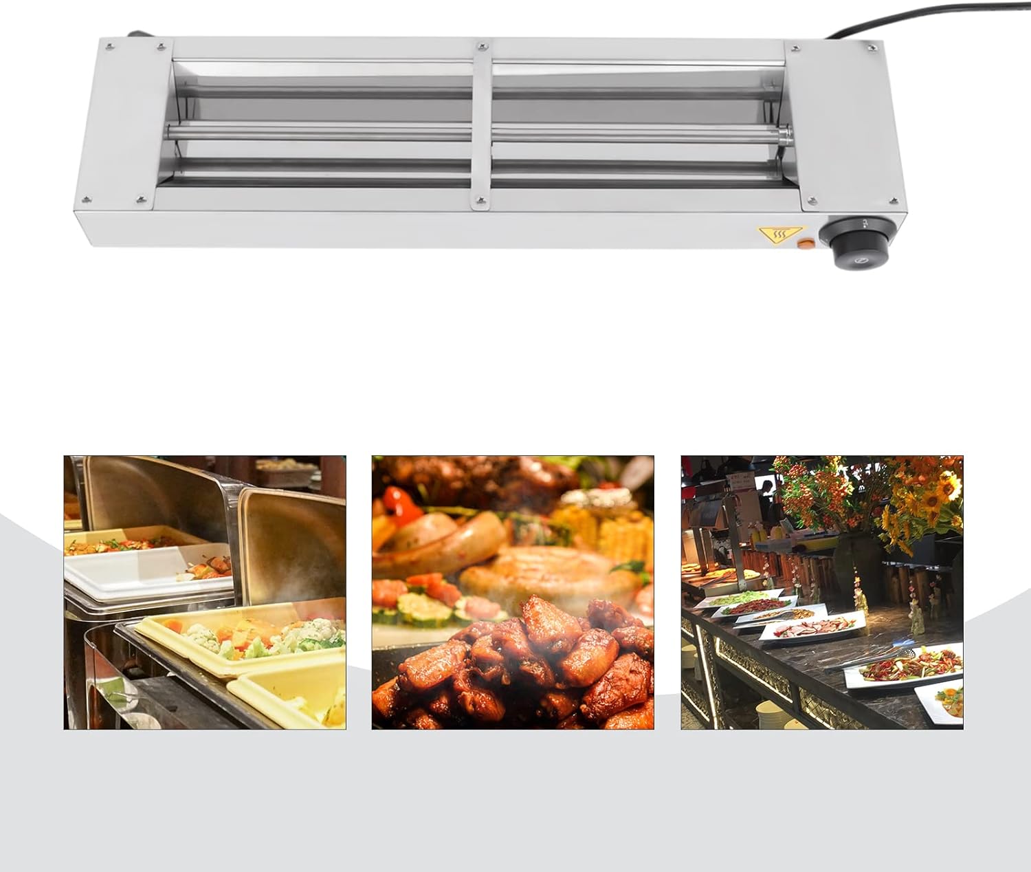 Lámpara de calor para alimentos, lámpara calentadora de alimentos con cable y enchufe, 110 V, 500 vatios, color plateado (24 pulgadas)
