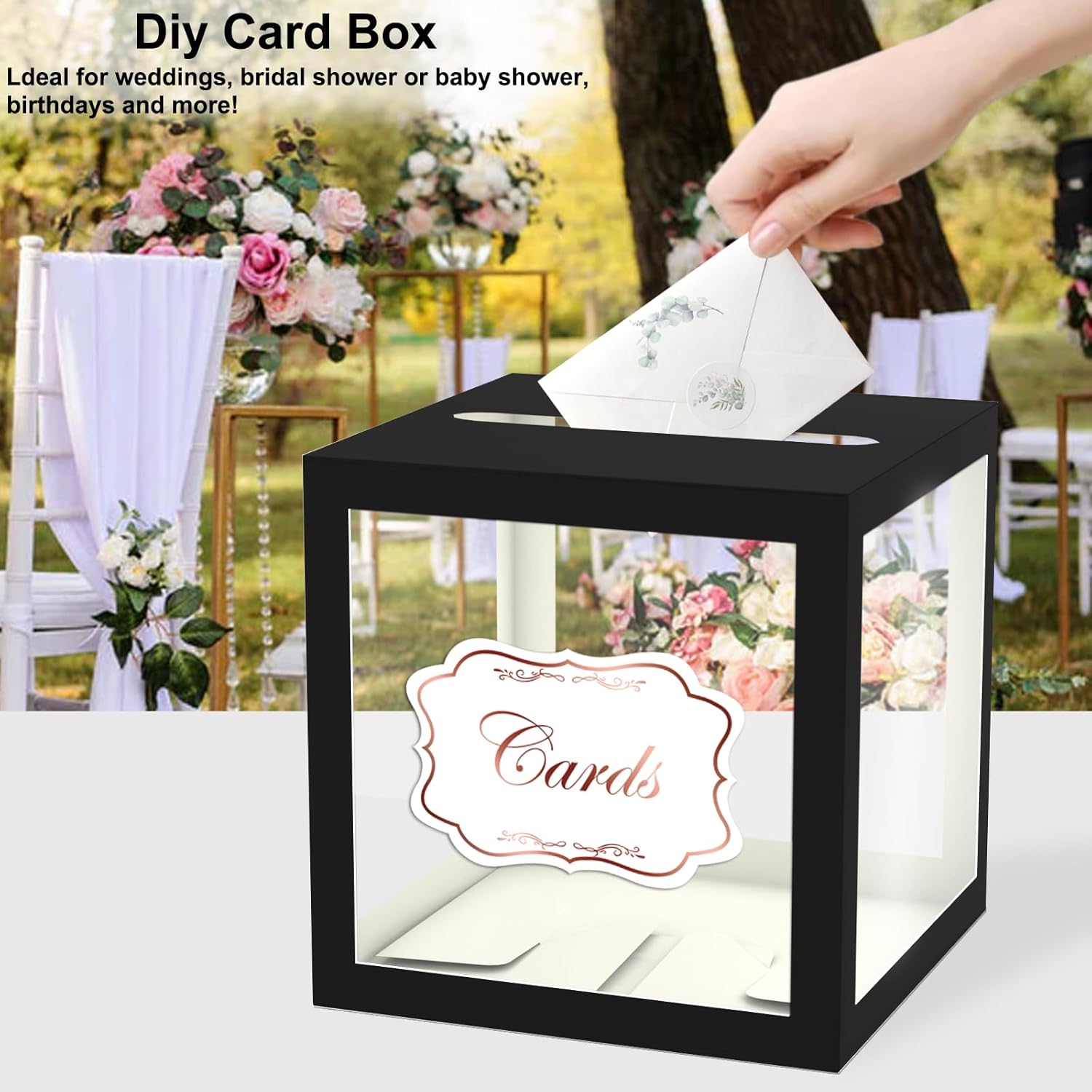 WNINK Caja de tarjeta negra para fiestas, caja de regalo negra de 8.7 pulgadas, caja de dinero para cumpleaños, boda, baby shower, jubilación,