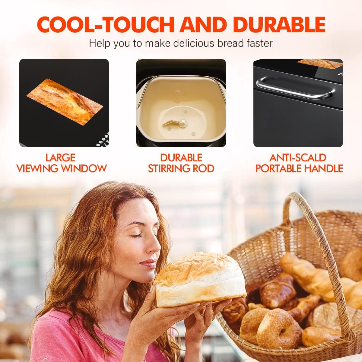 KBS Máquina para hacer pan 17 en 1, máquina de pan de doble calentador de 710 W, máquina para hacer pan de acero inoxidable de 2 libras con