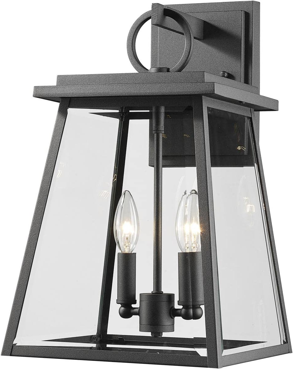 Z-Lite 521M-BK Broughton – Aplique de pared para exteriores de 2 luces en estilo artesano, 17.5 pulgadas de alto y 10.25 pulgadas de ancho,