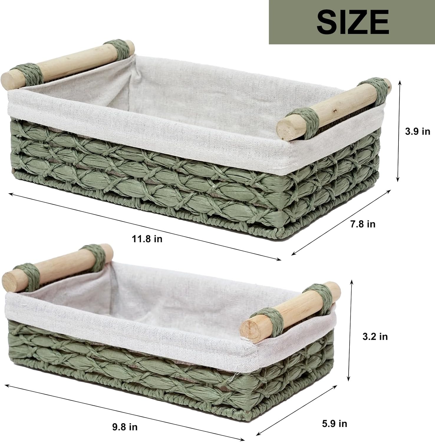 Cesta de almacenamiento de mimbre para organizar con asa, cubos de almacenamiento decorativos para encimera, cesta de almacenamiento de papel