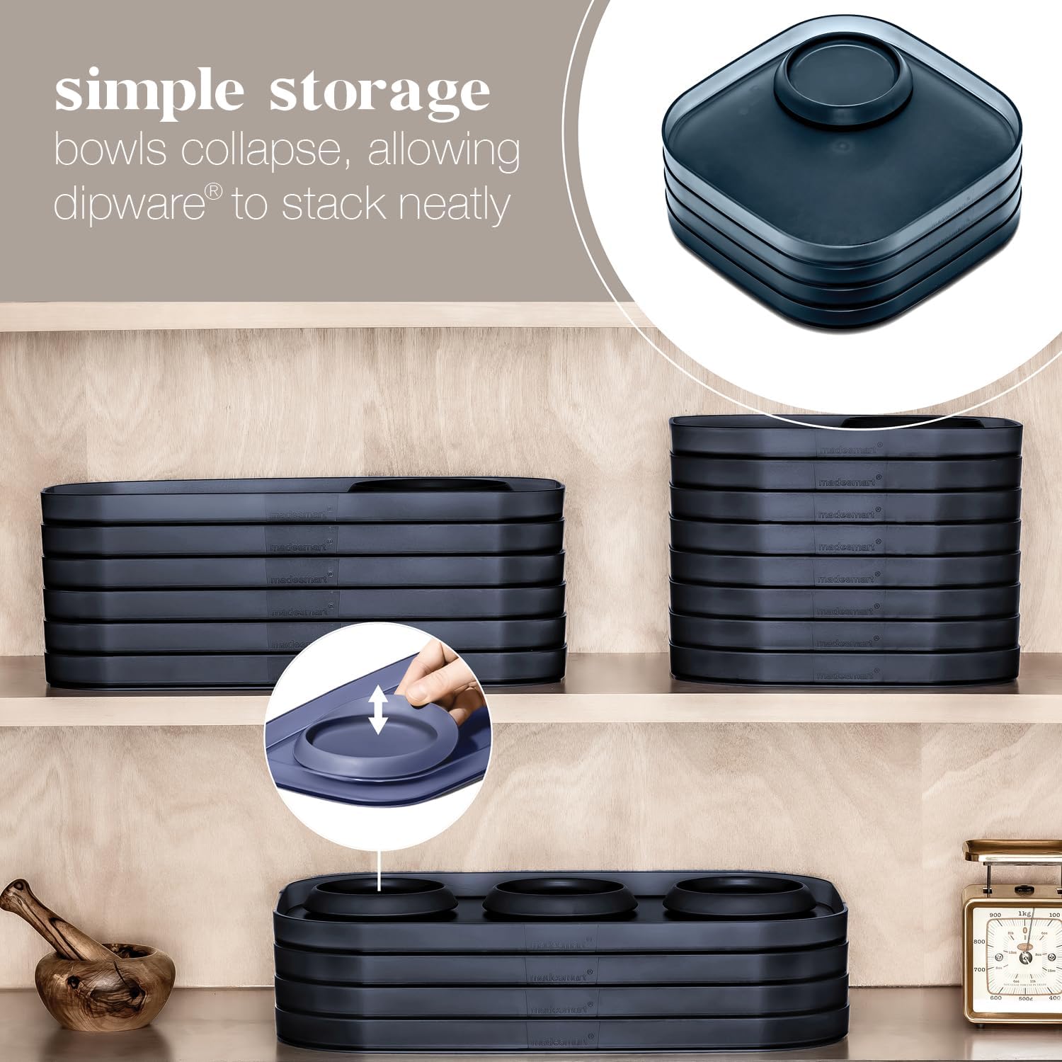 Madesmart dipware – Plato llano con cuenco de inmersión plegable y extraíble para comidas y aperitivos plato reutilizable con cuenco multiusos,