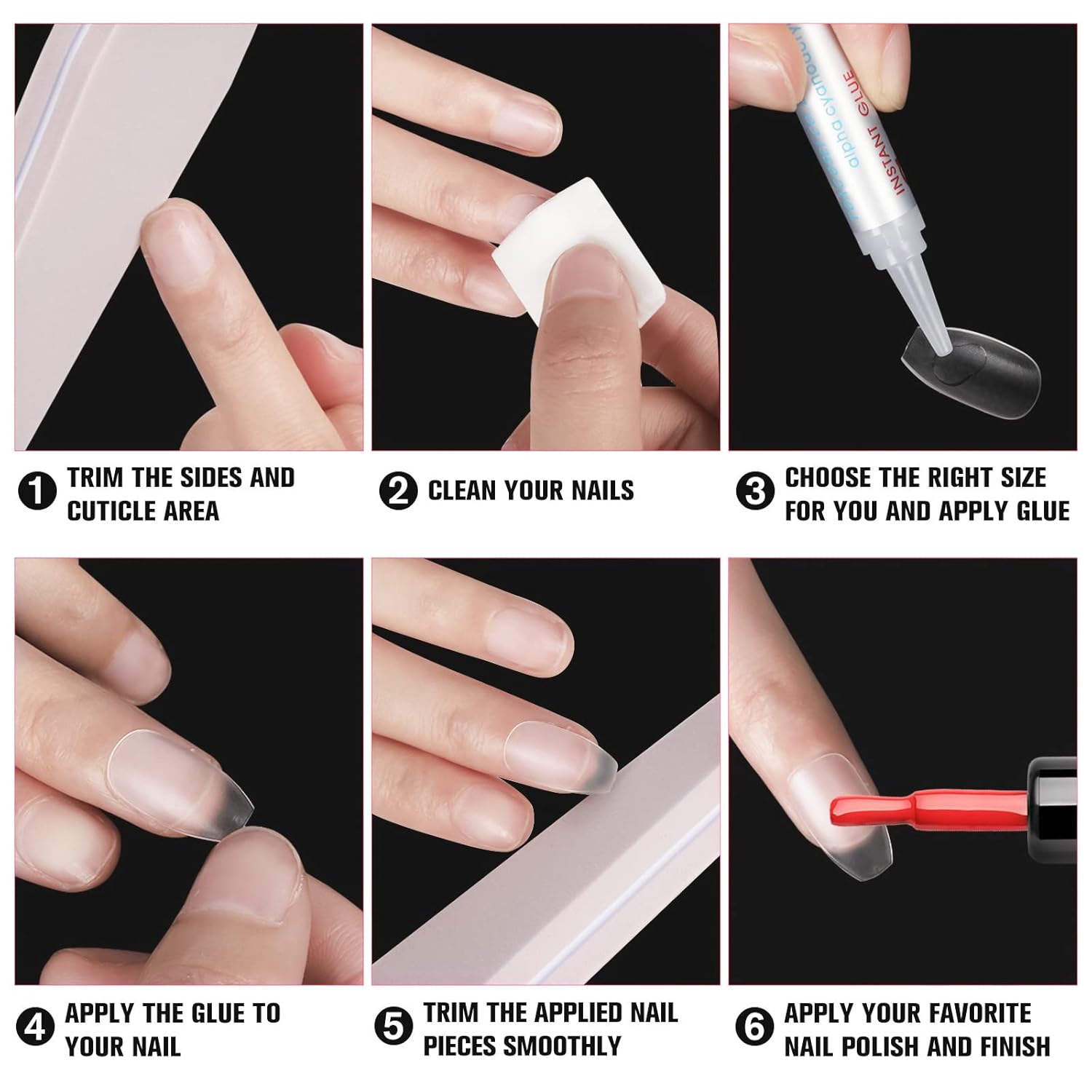Artdone 500 puntas de uñas postizas XL largas de acrílico transparente de media cubierta larga para extensión de uñas, salones de uñas y kit de