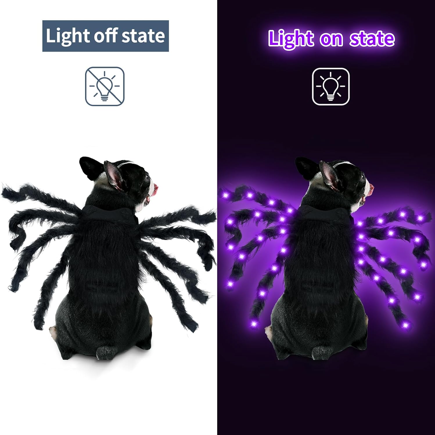 Malier Disfraz de Halloween para perro, 64 luces LED, disfraz de araña para Halloween, cosplay con luces, ropa divertida, regalos de Acción de