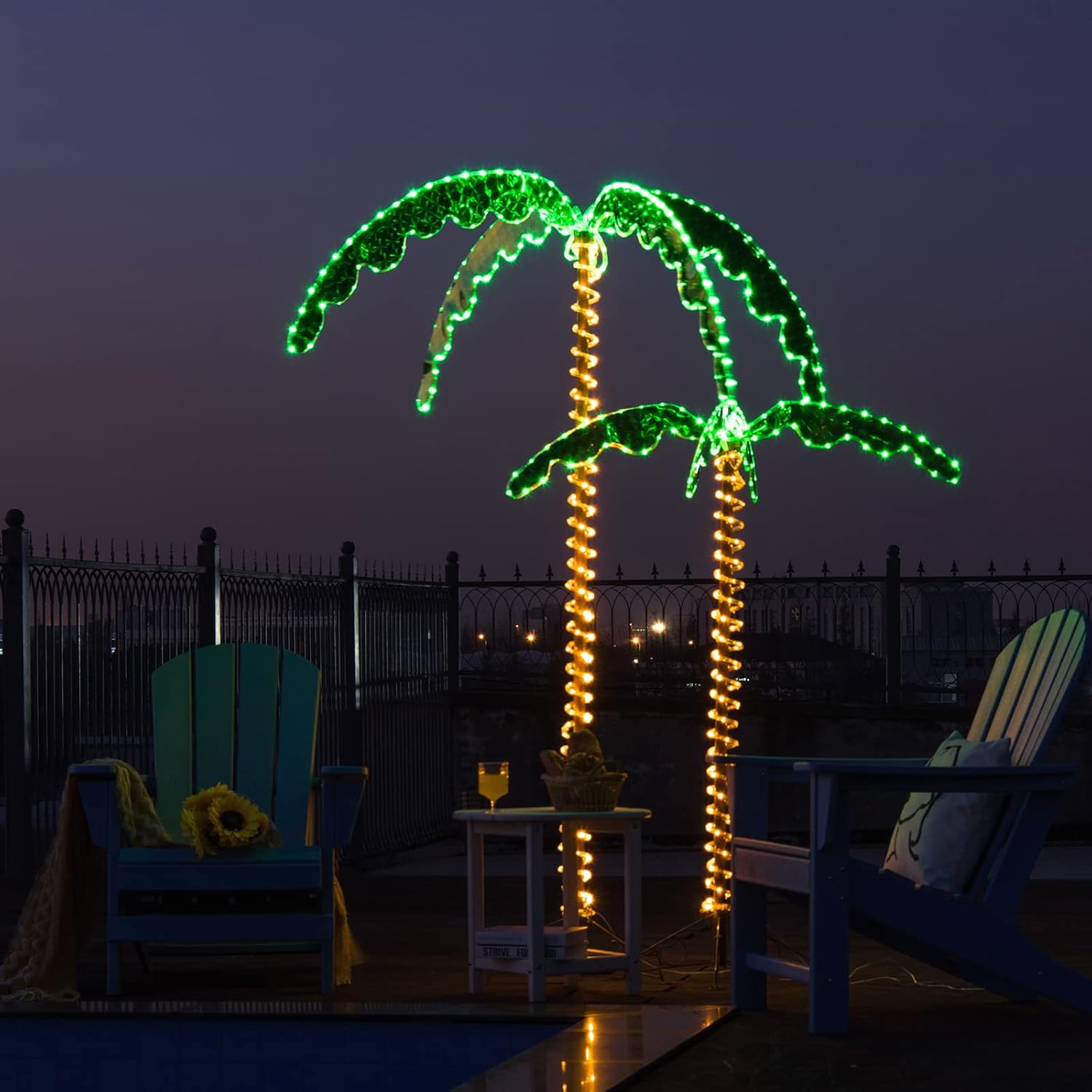 Tangkula Palmera con luz LED de 7 pies con 306 luces LED para patio exterior, palmera de coco iluminada estilo hawaiano, decoración navideña para