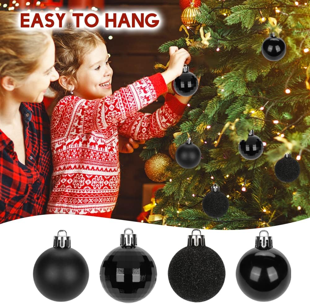 Adornos de bolas de Navidad negras de 1.57 pulgadas, 40 piezas inastillables, juego de adornos de bolas de Halloween, adornos negros para árbol de