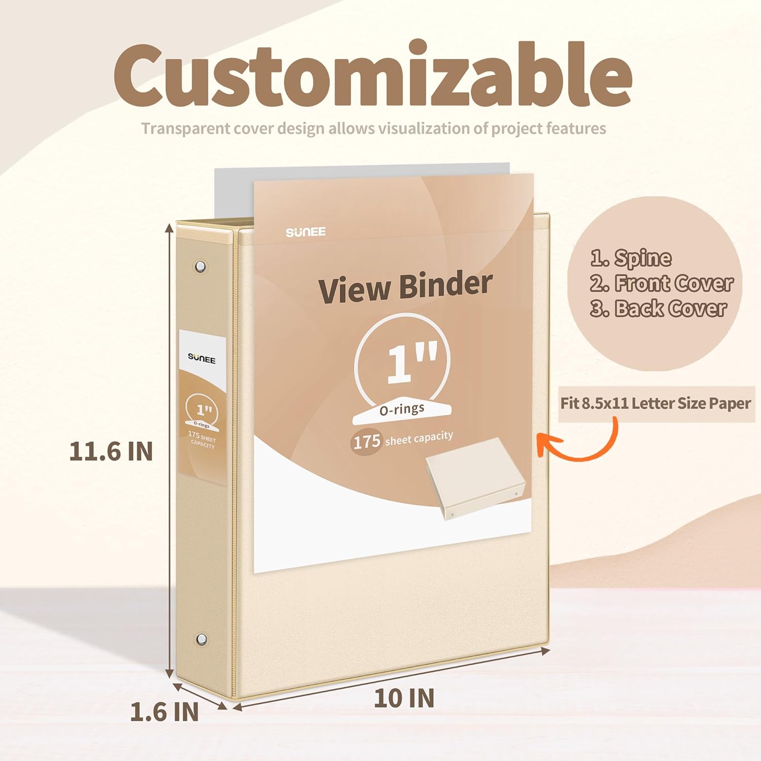 SUNEE Carpeta de 3 anillos de 1 pulgada, paquete de 4 unidades, carpeta transparente de tres anillas, sin PVC (se ajusta a 8.5 x 11 pulgadas) para