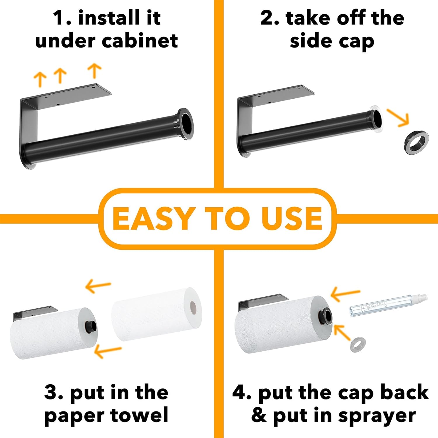 SpaceAid SprayNeat – Soporte para toallas de papel con botella de spray, soporte para toallas de papel debajo del gabinete con rociador en el centro