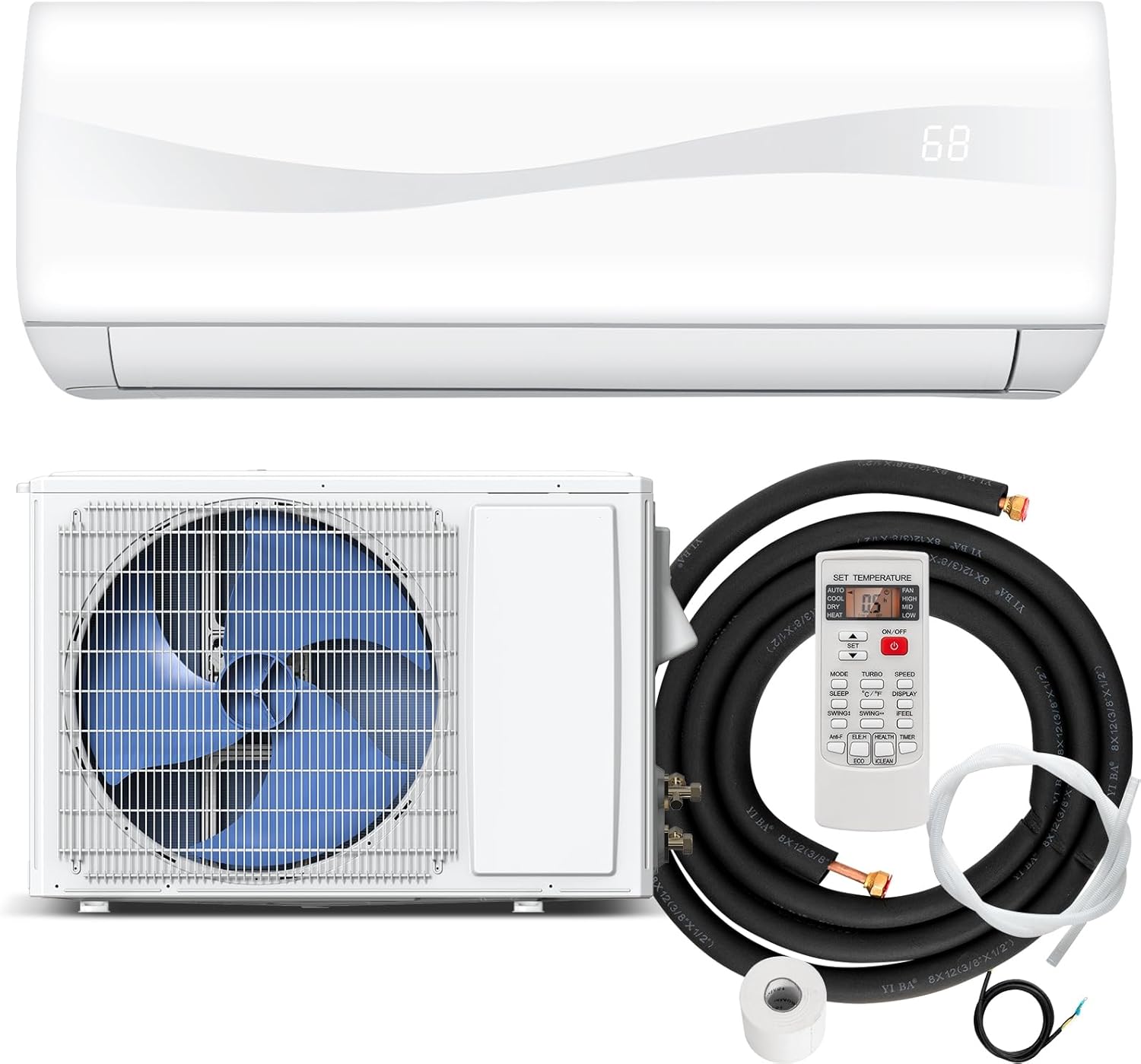 RELAX4LIFE Mini sistema de aire acondicionado divididocalefacción, 9000 BTU sin conductos Mini Split Aire acondicionado con bomba de calor, control