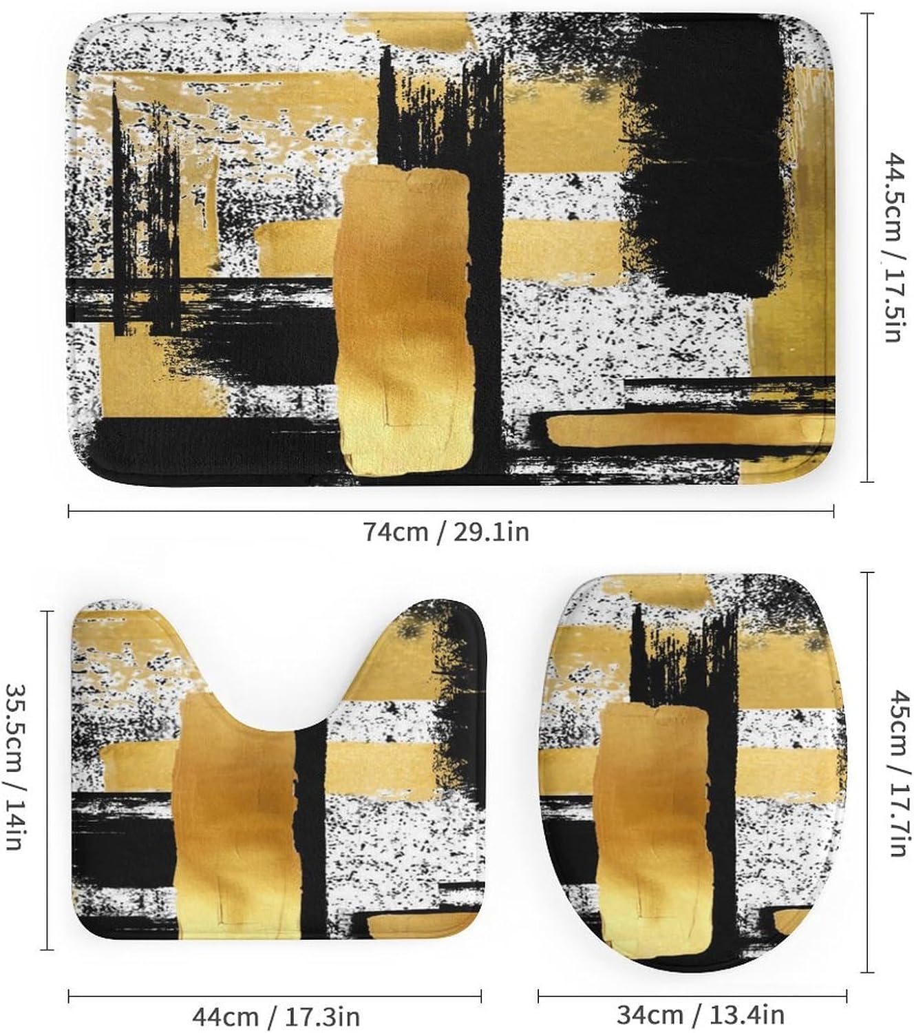 Juego de 4 cortinas de ducha de arte geométrico moderno abstracto, estilo grunge, negro, blanco, dorado, impreso, juego de decoración de baño con