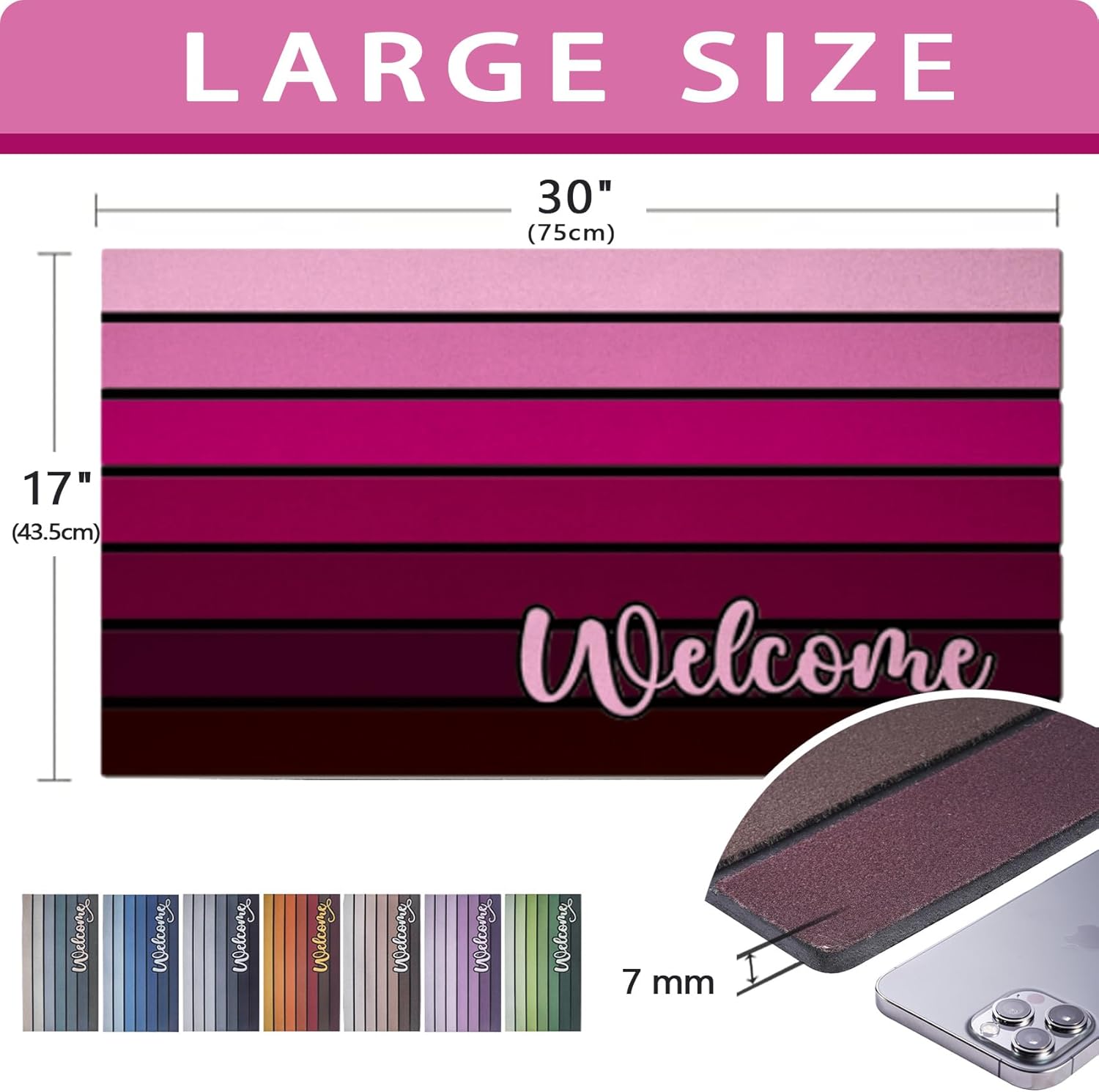 Bulijojo Tapete para puerta de entrada, color rojo morado, grande, de 17 x 30 pulgadas, tapete de entrada para puerta delantera, tapete de