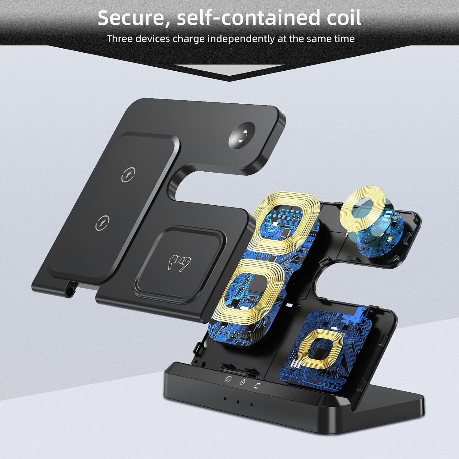 Cargador inalámbrico, estación de carga inalámbrica 3 en 1 para iPhone 15 14 13 12 11 Pro MaxX8, soporte de cargador para Apple Watch Series 9 8
