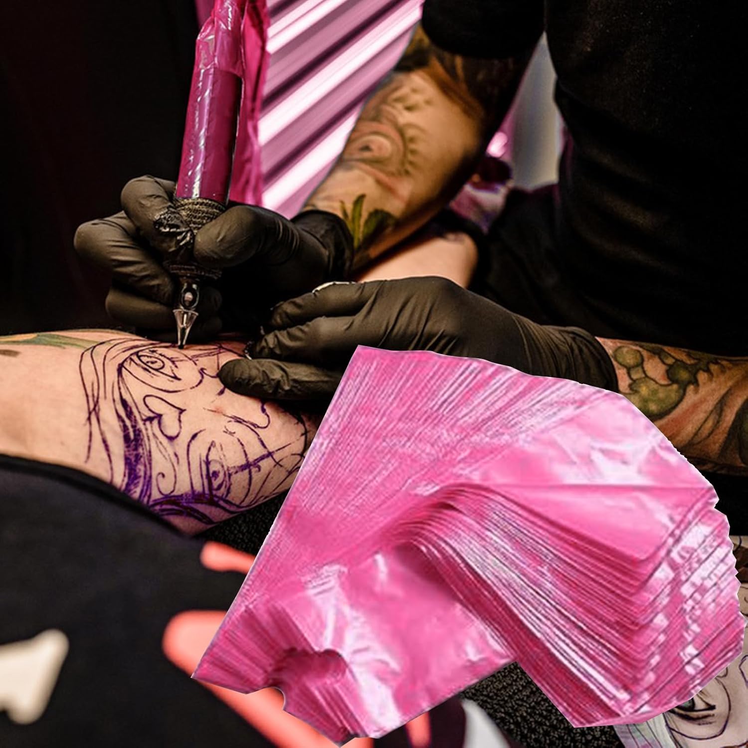 300 cubiertas para máquina de tatuaje con 4 envolturas de agarre de tatuaje y soporte para bolígrafo de tatuaje, ZHOOGE de 2.4 x 7 pulgadas,