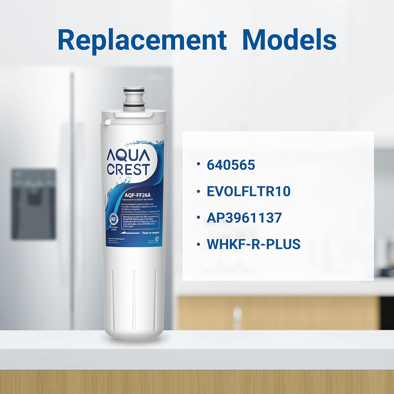AQUA CREST Filtro de agua de repuesto para refrigerador 640565, compatible con Bosch 640565, EVOLFLTR10 AP3961137, 3M Cuno CS-52, Whirlpool