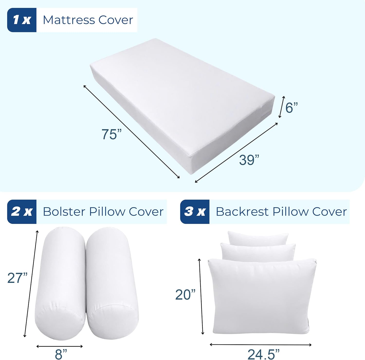 Prolinemax Funda solamente Sábana bajera ajustable para colchón de sofá cama estilo 3 Twin Knife Edge para exteriores AD001