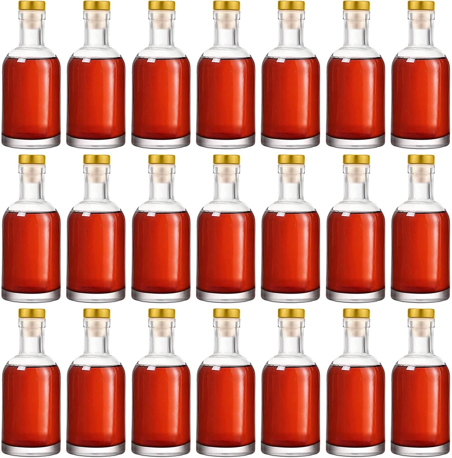 Dandat 24 botellas de vidrio transparente de 3 onzas con tapa hermética en T Top, botellas de vino de 3.4 fl oz, botellas de salsas de fondo pesado,