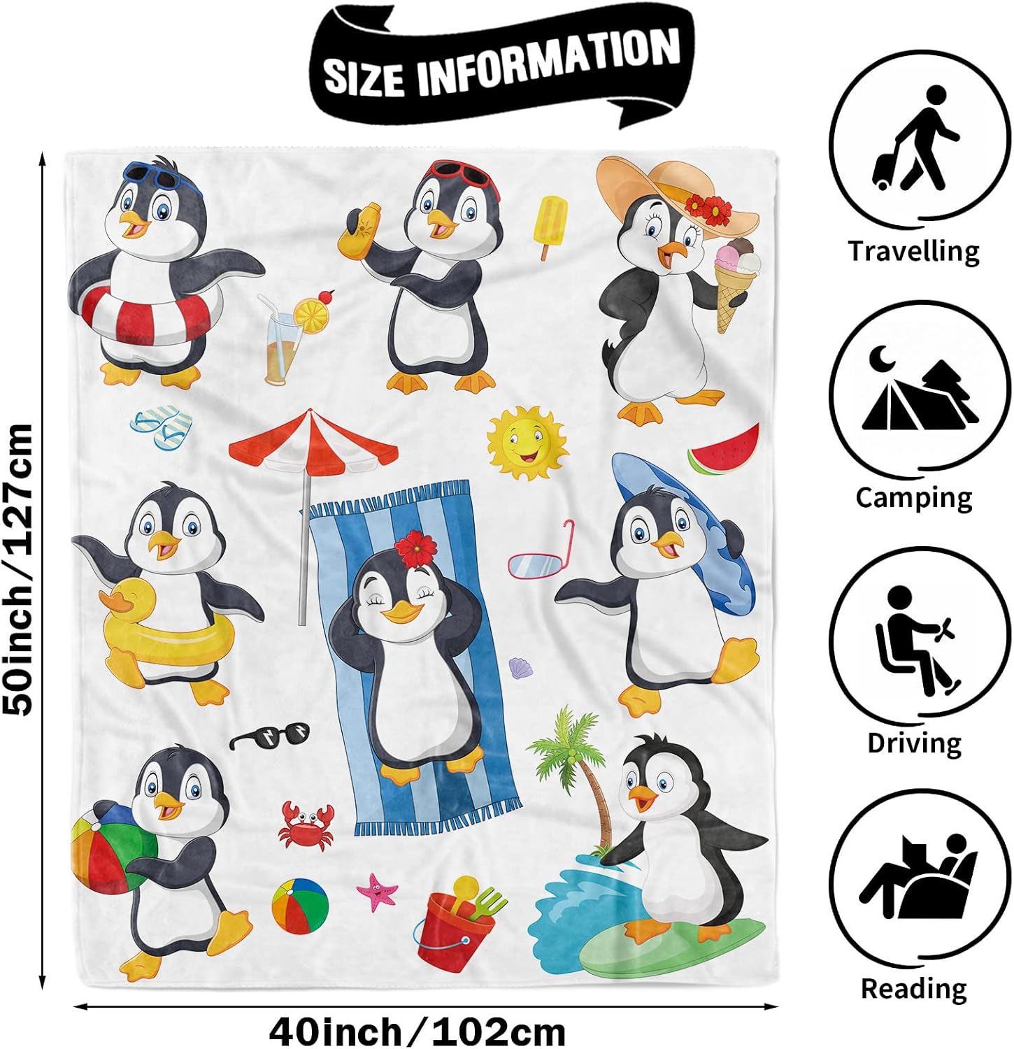 Manta de pingüino para niños, bonita manta con estampado de animales antárticos para niños y niñas, suave y acogedora manta de franela ligera de