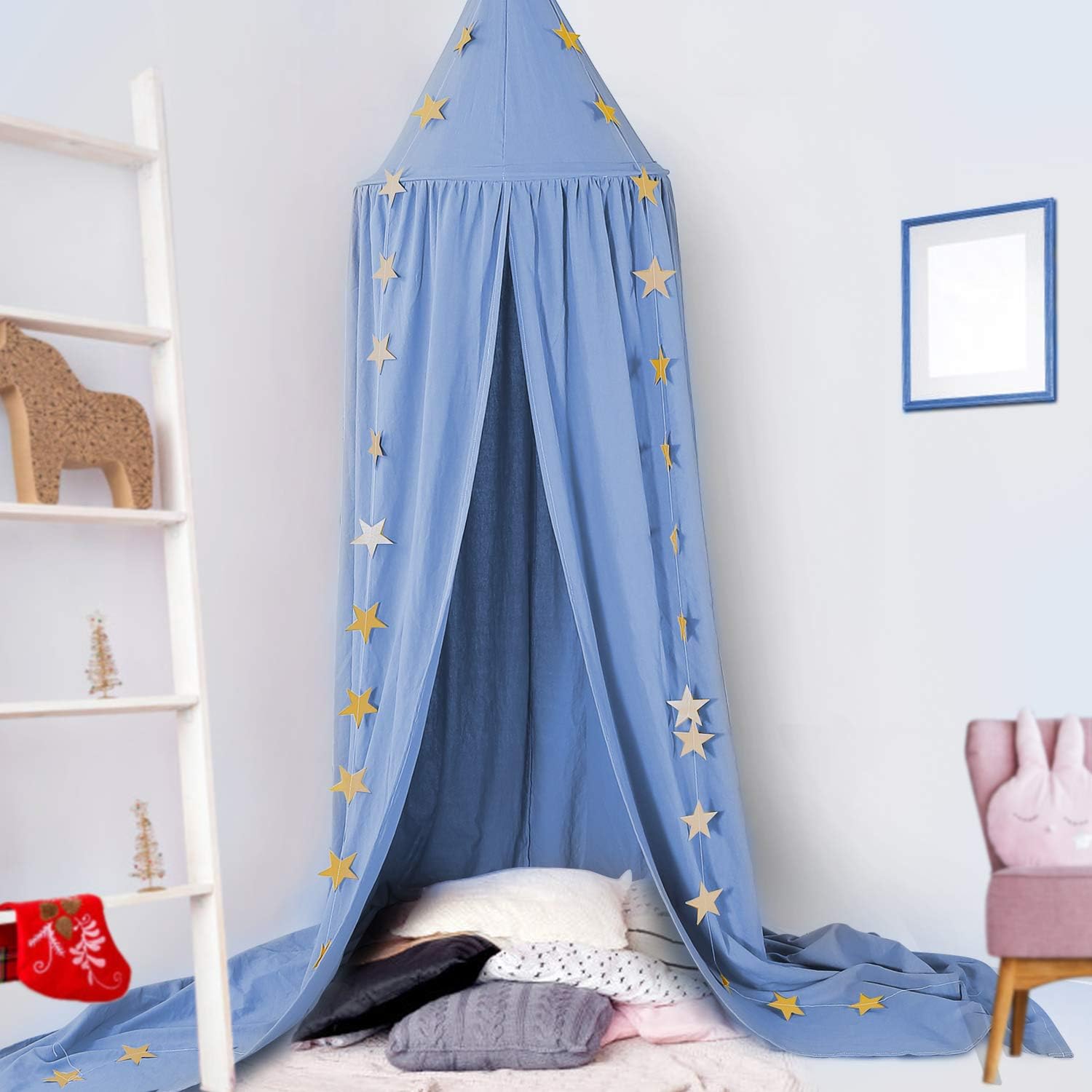 CeeKii Toldo para cama de niñas, gancho redondo de algodón con diseño de princesa, mosquitera para dormitorio de niños, tienda de campaña de