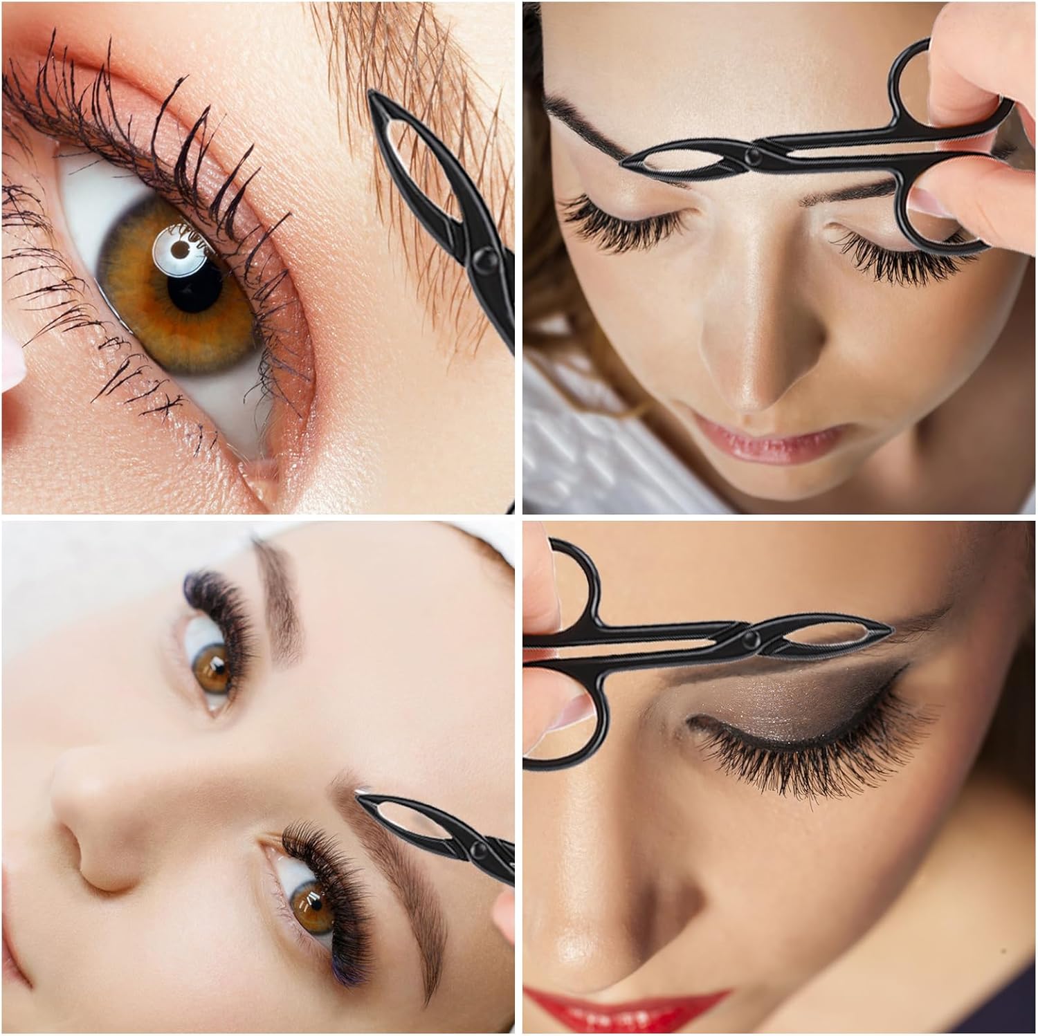 2 pinzas con mango de tijera, punta recta, pinzas para cejas en forma de pinzas para depilación facial (negro y negro)