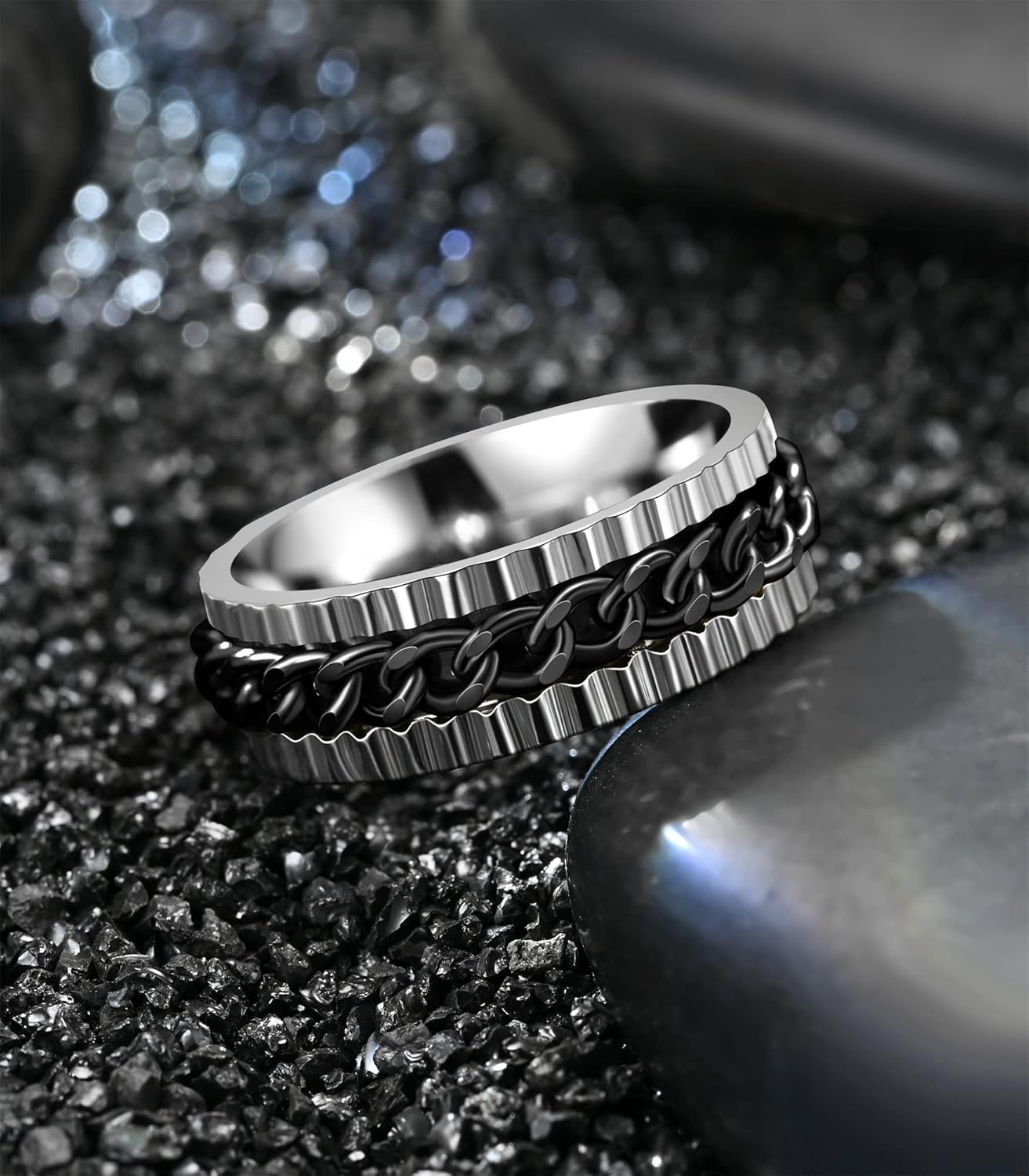 King Ring 8mm Sonic Fidget Ring  K14 Stainless Steel Curban Chain Spinner Ring for Men & Women  Designed in USA