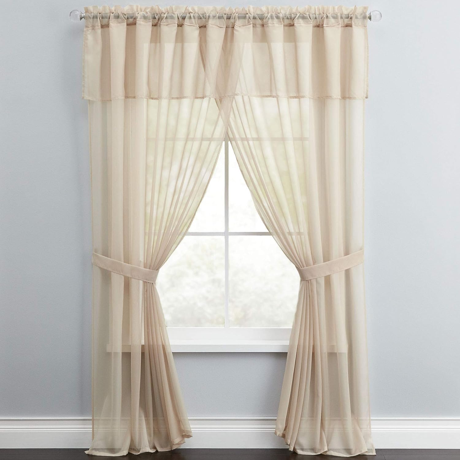 BrylaneHome Juego de cortinas de gasa transparente de 5 piezas, 96I W 63I L, color azul