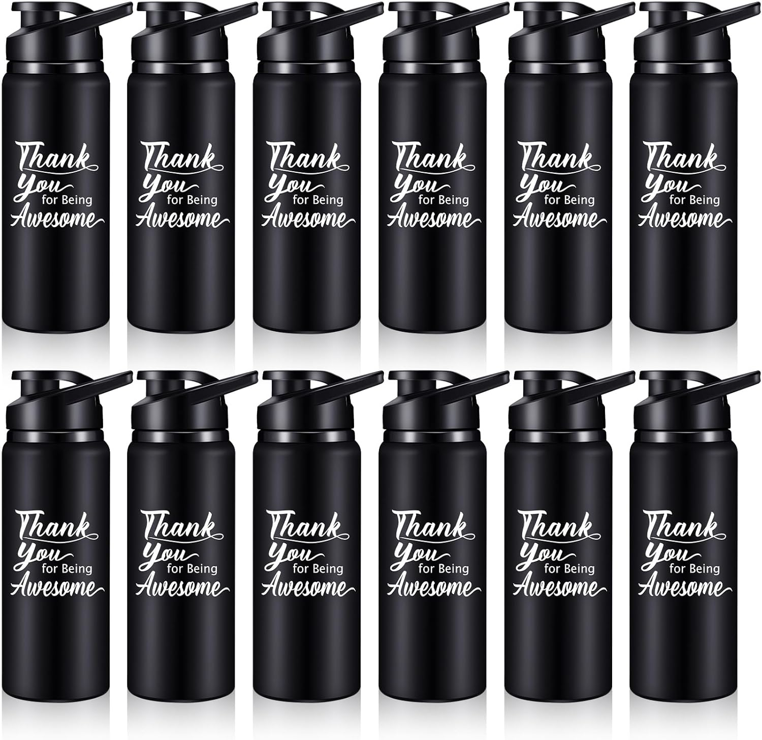 meekoo 12 botellas de agua de aluminio con texto en inglés “Thank You for Being Awouse”, botellas de agua deportivas ligeras a granel, botella de
