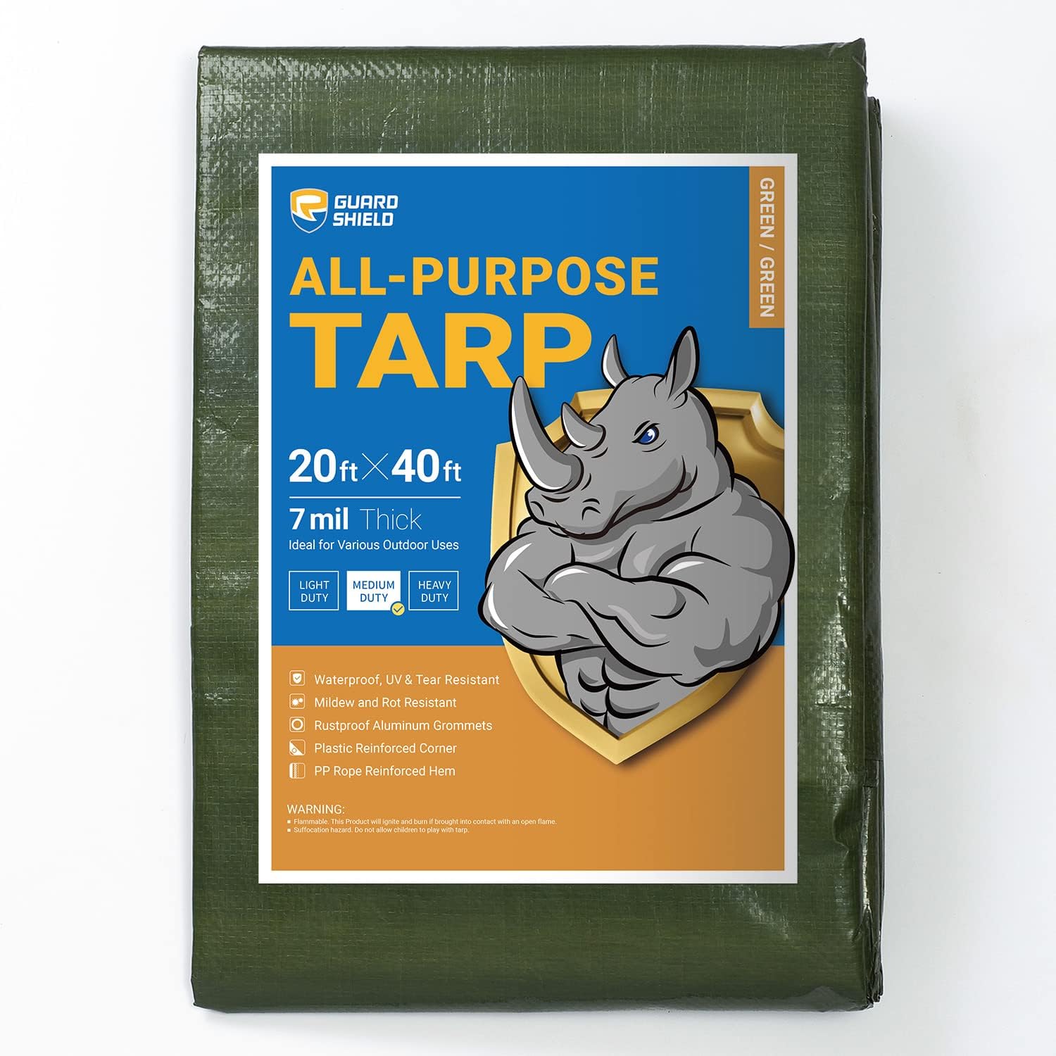 GUARD SHIELD – Lona verde impermeable de 20 x 40 pies, cubierta de lona de polietileno, multiusos, de resistencia media, de 7 mil