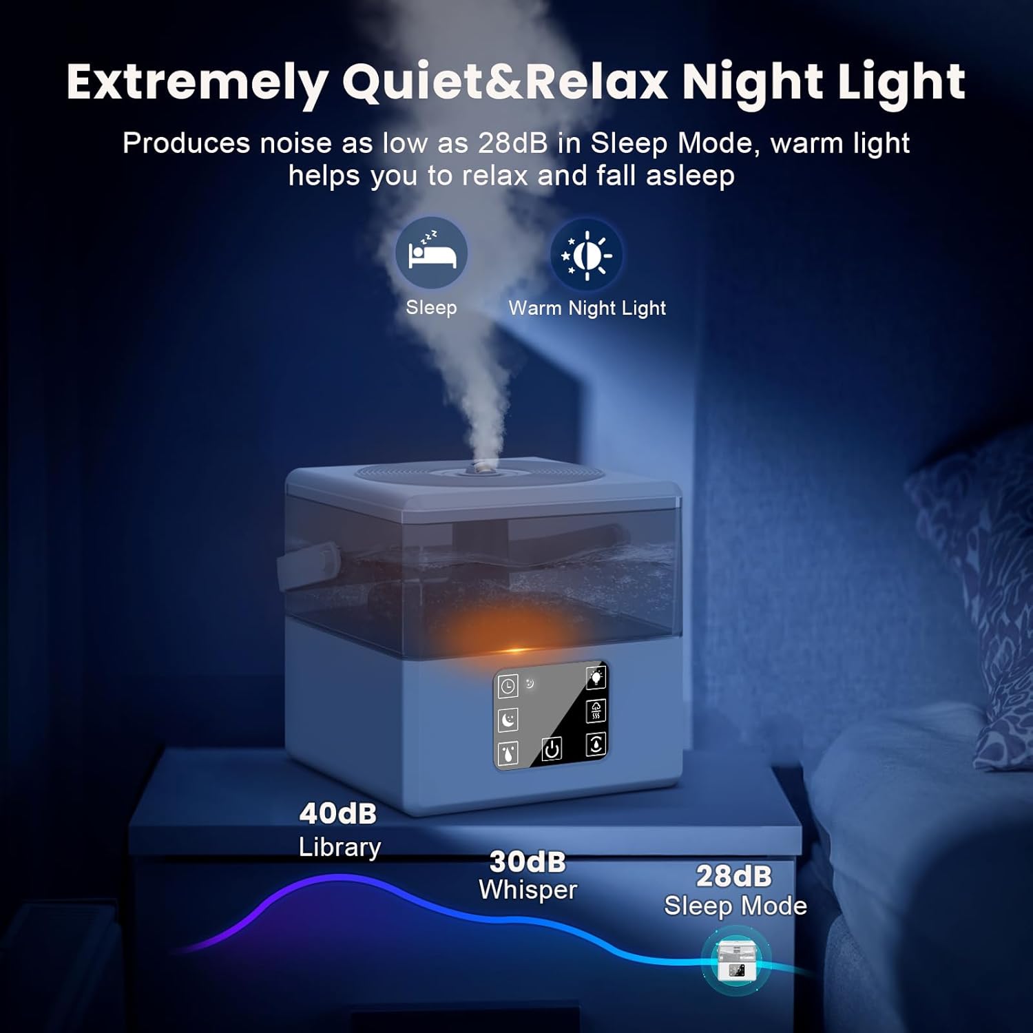 Humidificadores para dormitorio, humidificador de llenado superior de 6 L, humidificador de niebla fría y cálida para el hogar, bebé, guardería,