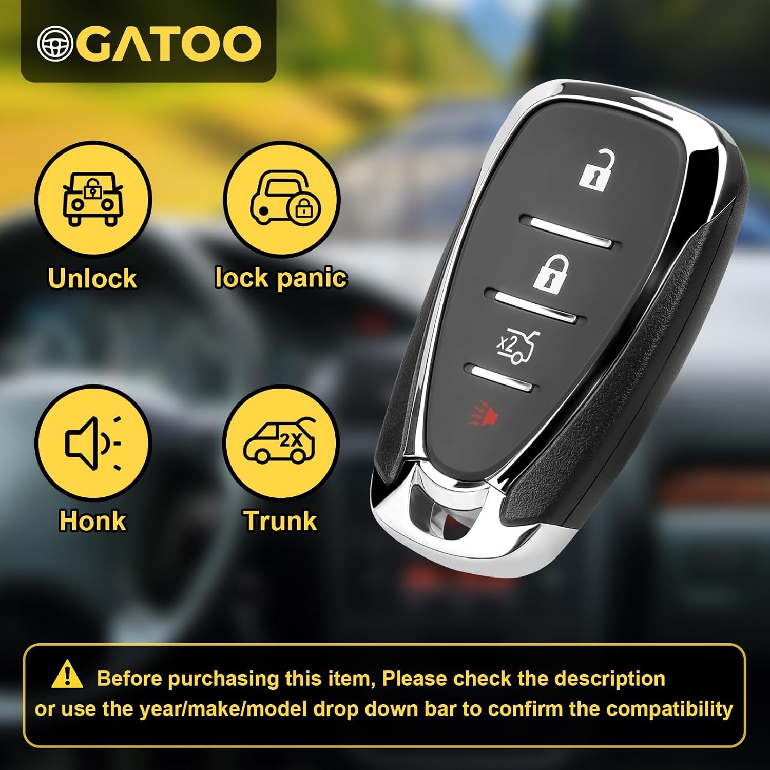 Llavero de repuesto HYQ4EA compatible con Malibu Cruze Camaro 2016 2017 2018 2019 2020 2021, 433 Mhz 4 botones inteligente sin llave control remoto,