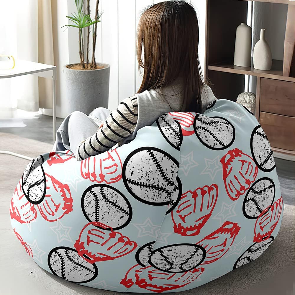 Lukery Puf de almacenamiento de animales de peluche de béisbol 3D para niños y adultos, puf rellenable (sin relleno) para sala de estar, sofá