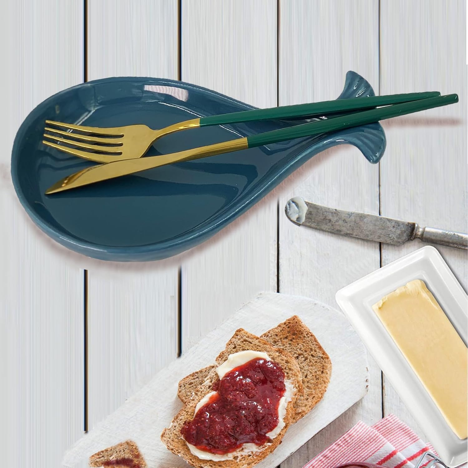 Cuchara costera de cerámica para cocina, ballena