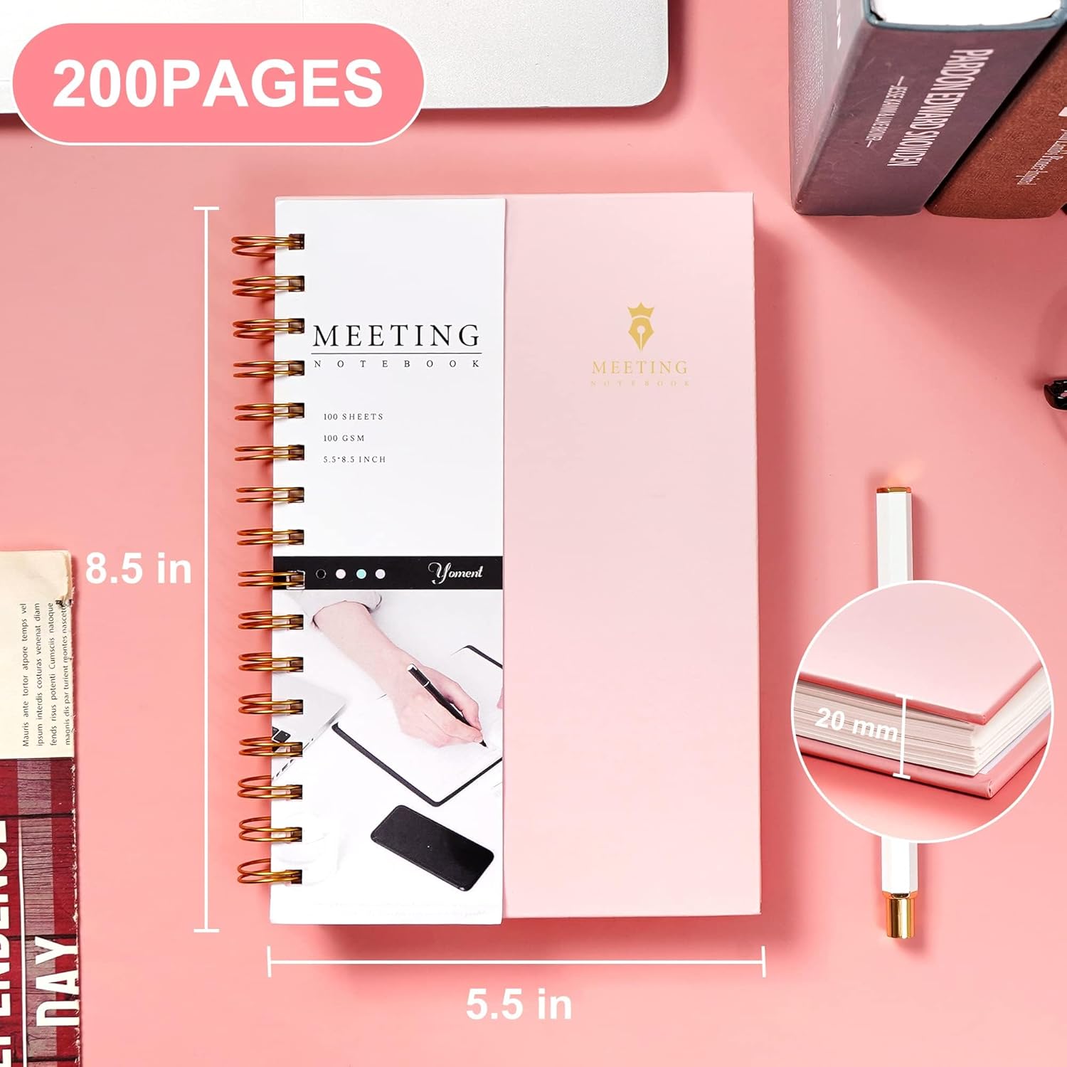 Cuaderno de reuniones para el trabajo con artículos de acción de 5.5 x 8.5 pulgadas, planificador de reuniones en espiral de tapa dura para oficina,