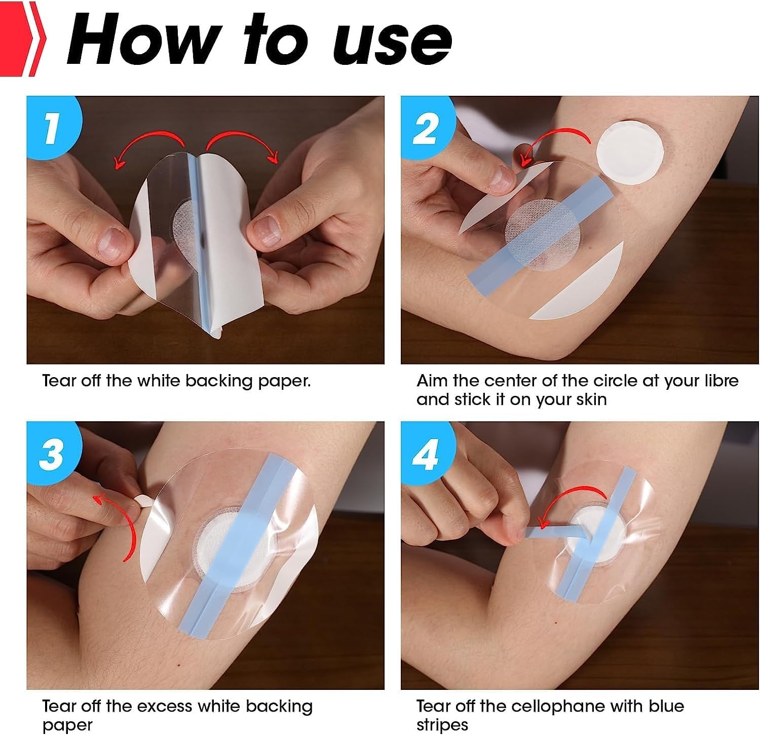 AZEN Paquete de 60 fundas de sensor Freestyle para Libre 2, parches adhesivos impermeables, parches de sensor impermeables, cinta adhesiva
