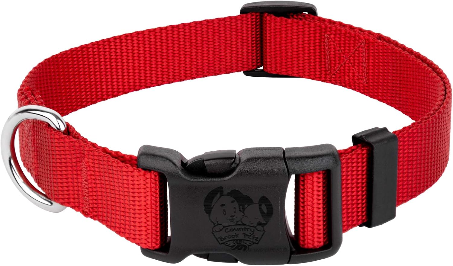 Country Brook Design  Collar de nailon de lujo para perro con vibrante selección de 25 colores, Bright Red