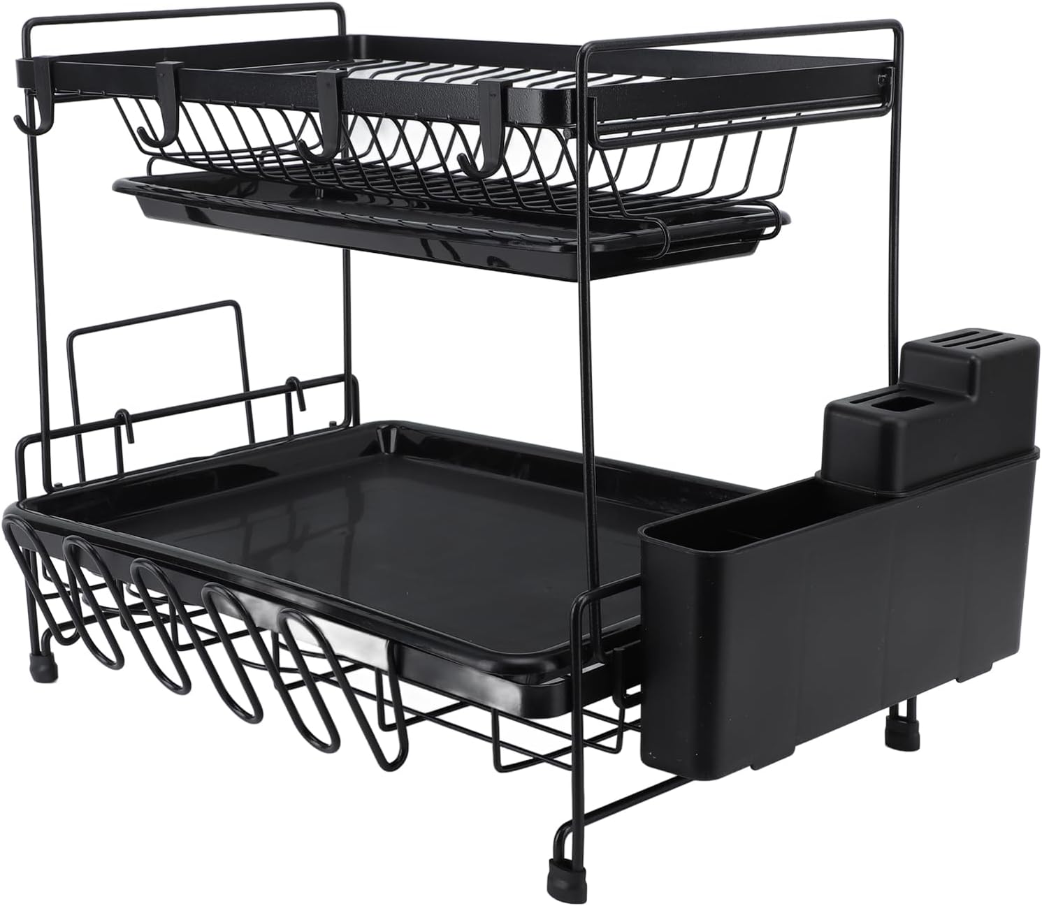 Dish Drying Rack and Drainboard Set, 2 Tier Large Dish Rack, Stainless Steel Dish Drainer for Kitchen Counter with Wine Glass Holder, Counter Plate