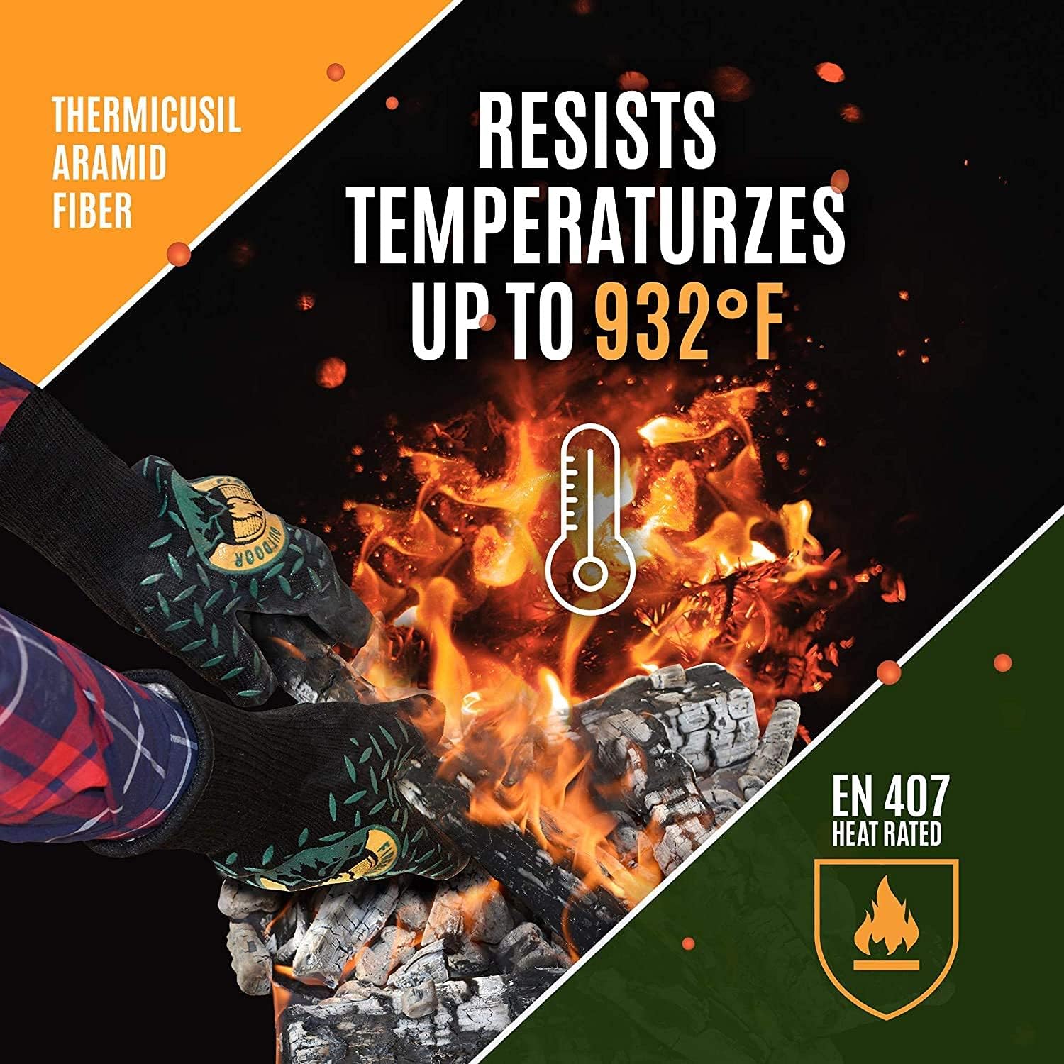Campfire Defender Protect Preserve Guantes Fireside resistentes al calor  Resistente al fuego hasta 932 F  Ideal para barbacoa o cocina (par