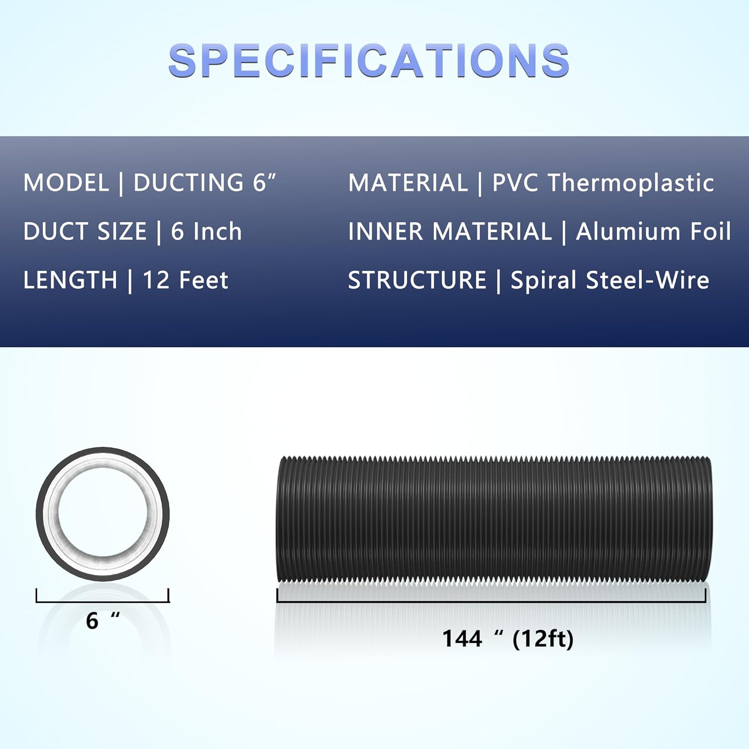 Conducto de aluminio flexible de 6 pulgadas, manguera de ventilación de secadora de 4 capas de protección para calefacción, ventilación y escape, 2