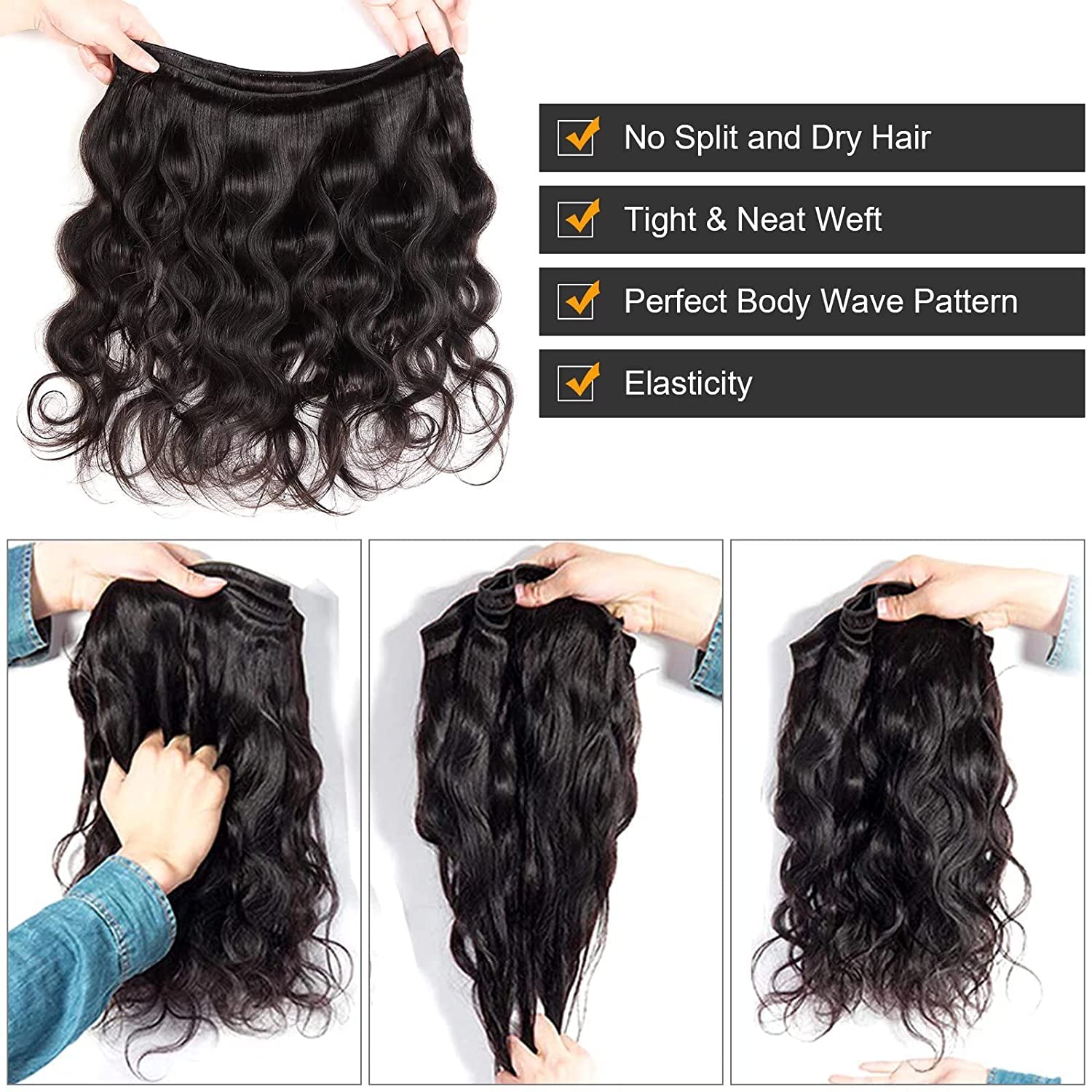 Paquetes de cabello humano ondulado de 16, 16, 16, 16 pulgadas, paquetes de cabello humano grado 10A, 100% sin procesar, cabello virgen brasileño,