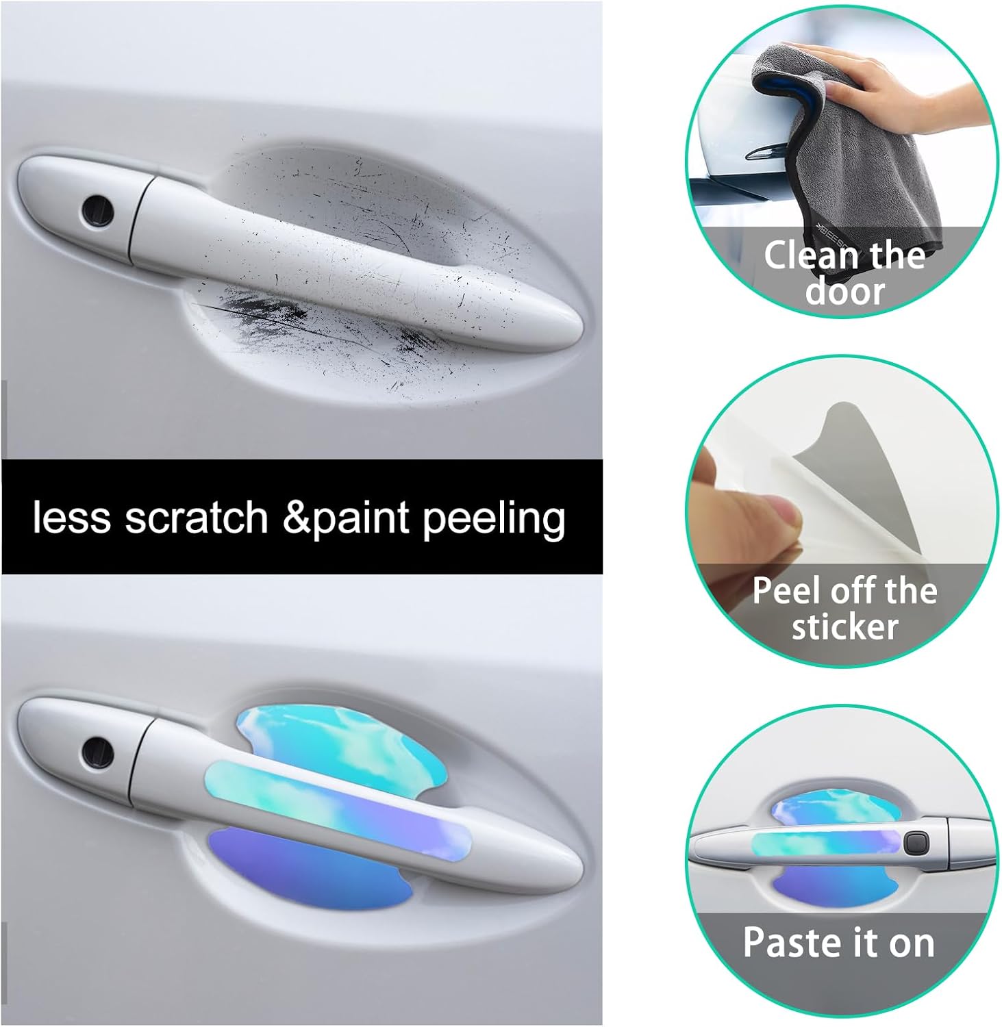 8 calcomanías protectoras para manija de puerta de automóvil, deslumbrantes protectores reflectantes de borde de puerta de automóvil, accesorios
